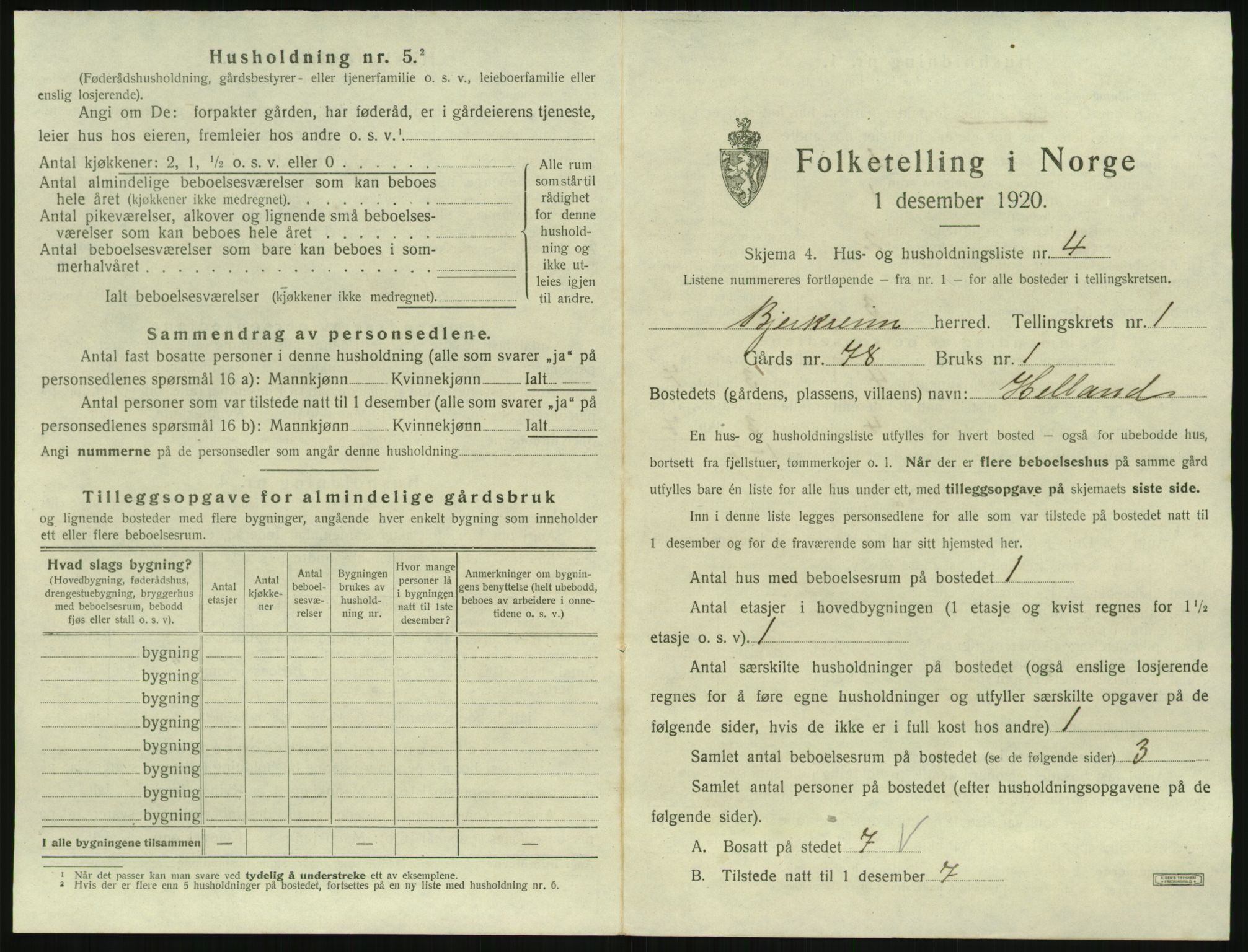 SAST, 1920 census for Bjerkreim, 1920, p. 50