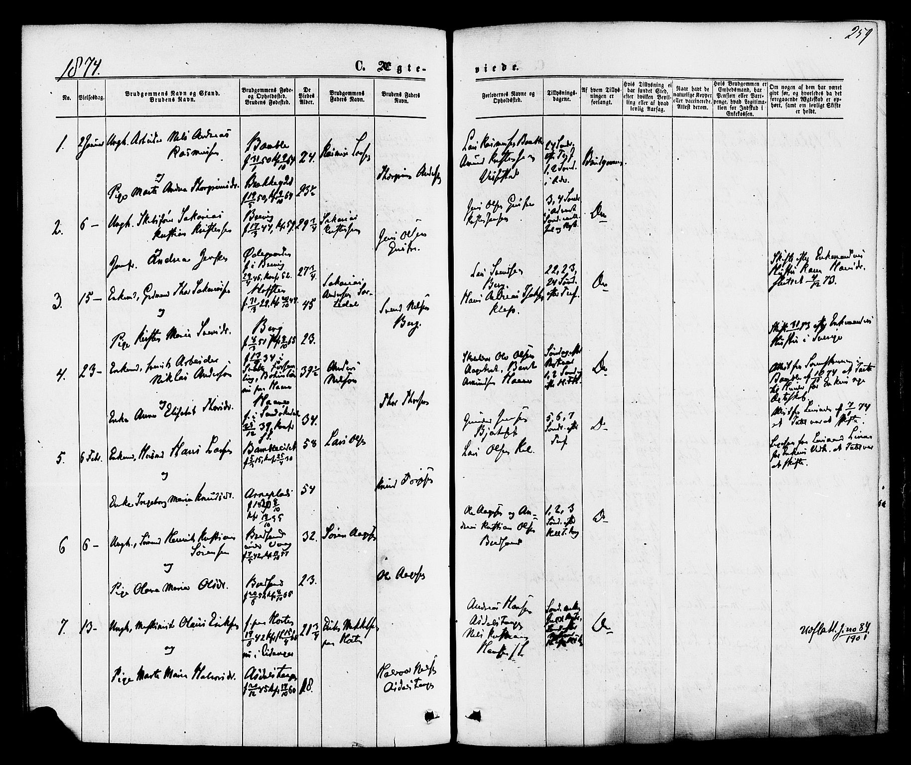 Bamble kirkebøker, SAKO/A-253/F/Fa/L0006: Parish register (official) no. I 6, 1869-1877, p. 259