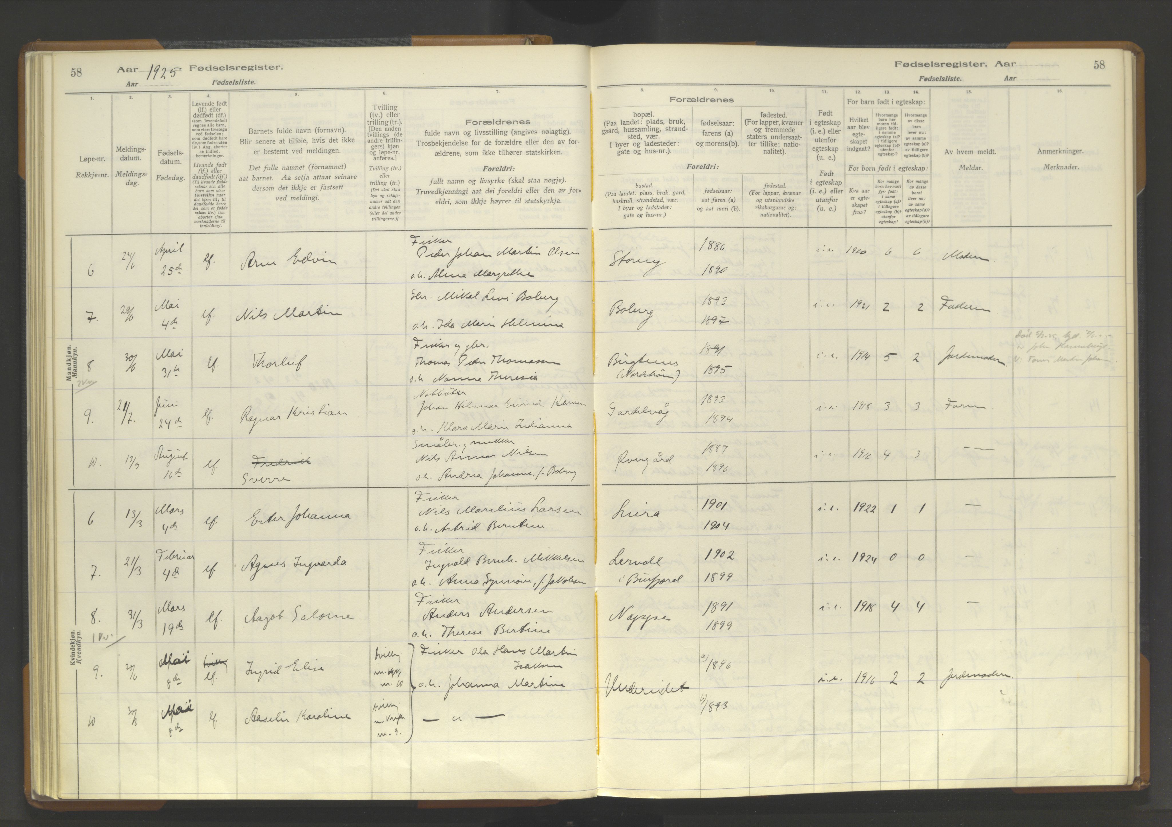 Skjervøy sokneprestkontor, AV/SATØ-S-1300/I/Ia/L0062: Birth register no. 62, 1916-1950, p. 58