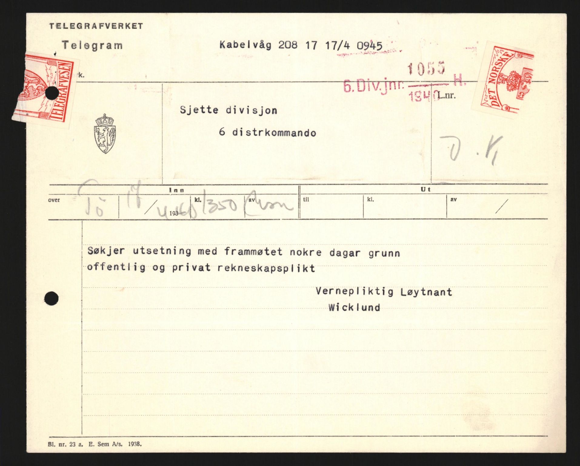 Forsvaret, Forsvarets krigshistoriske avdeling, AV/RA-RAFA-2017/Y/Yb/L0122: II-C-11-600  -  6. Divisjon med avdelinger, 1940, p. 68