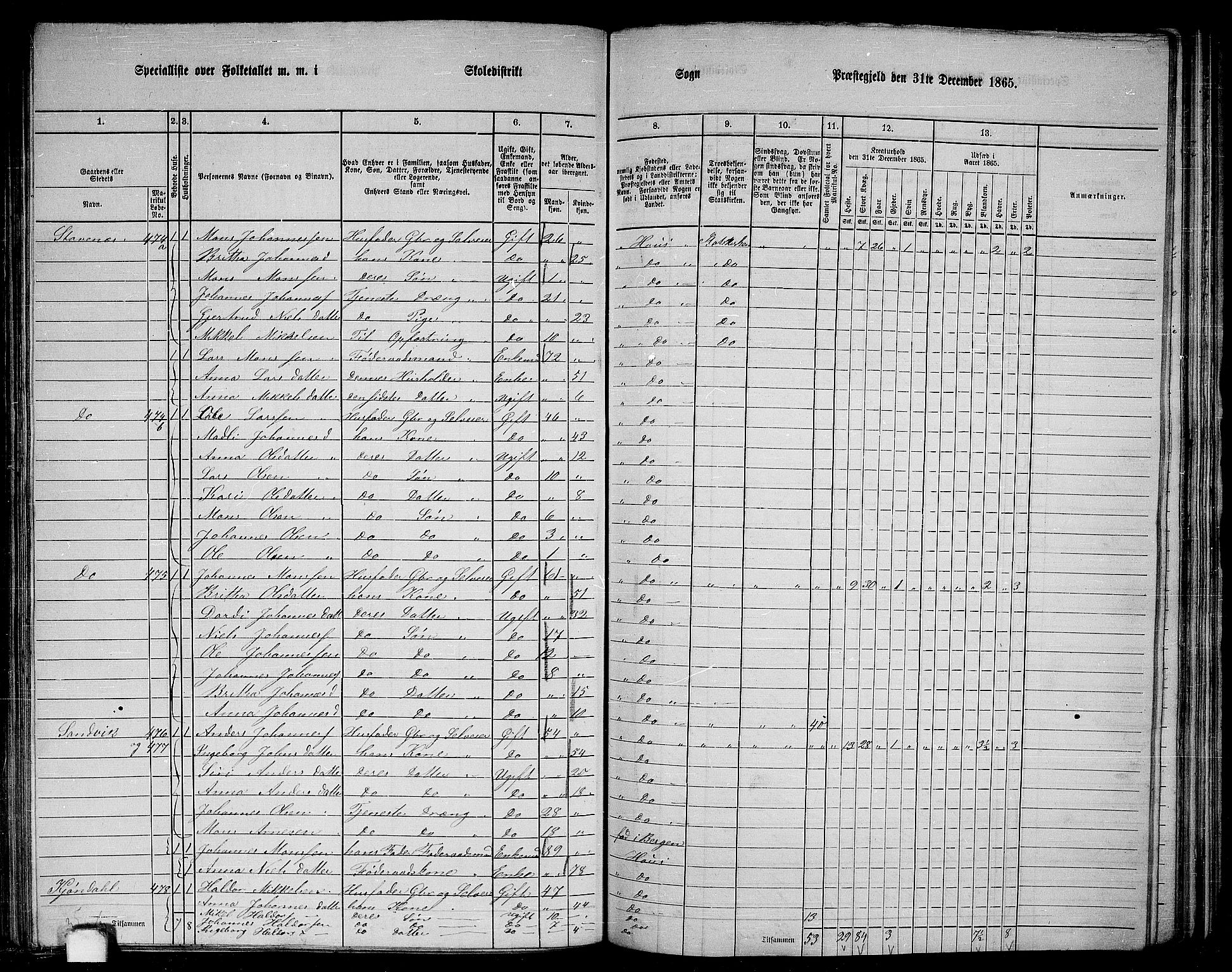 RA, 1865 census for Haus, 1865, p. 192