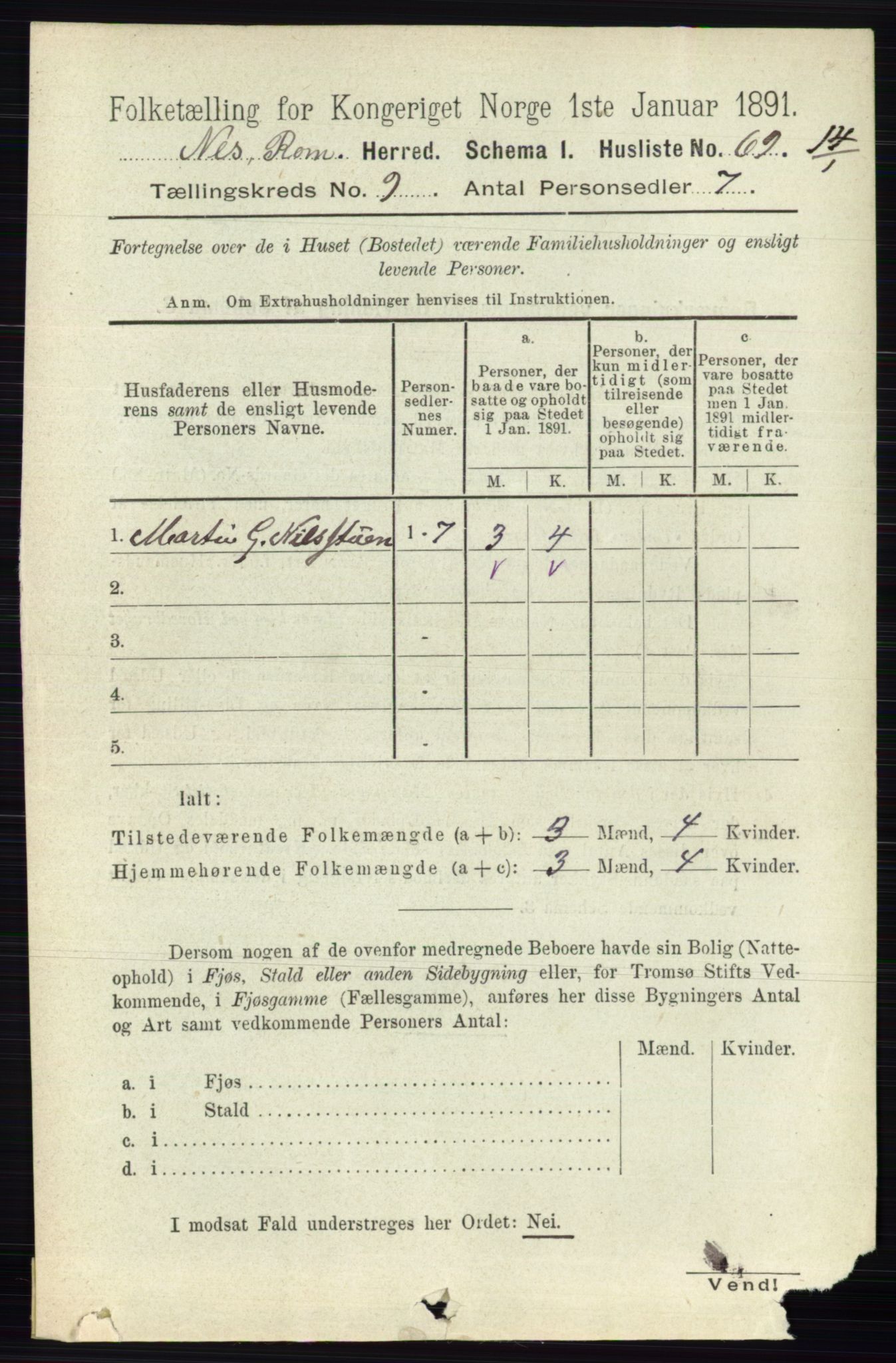 RA, 1891 census for 0236 Nes, 1891, p. 5255