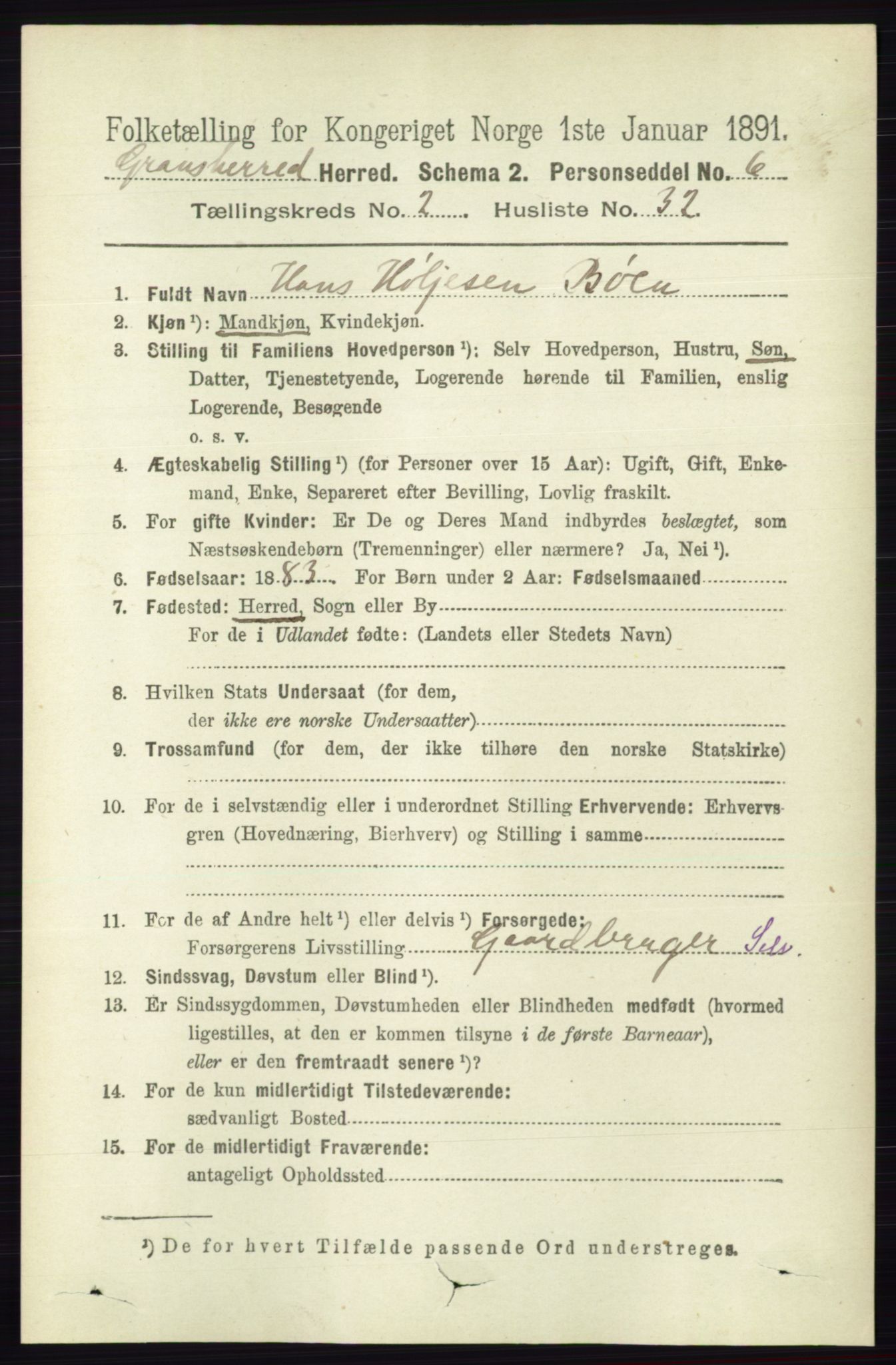 RA, 1891 census for 0824 Gransherad, 1891, p. 442
