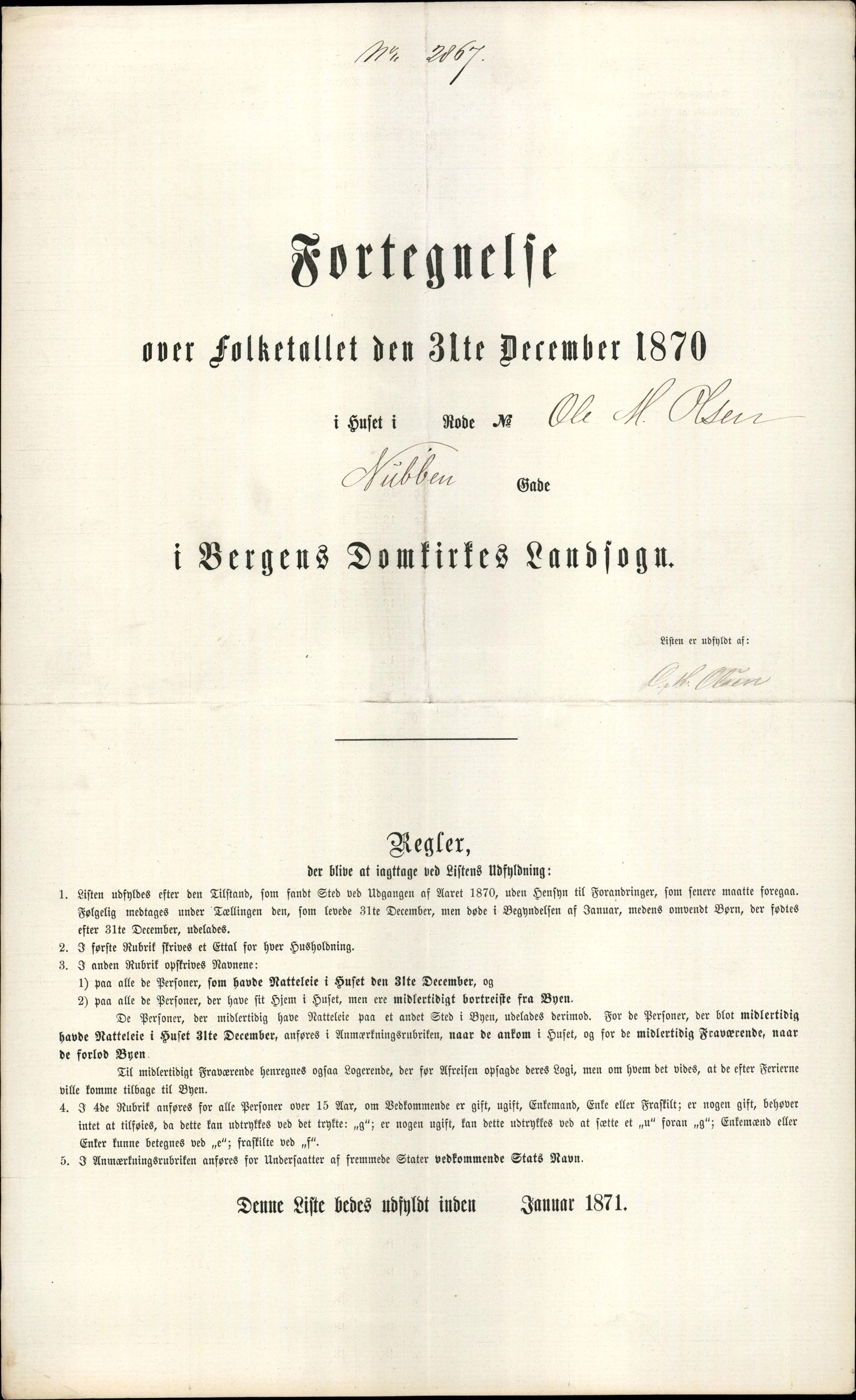 RA, 1870 census for 1301 Bergen, 1870