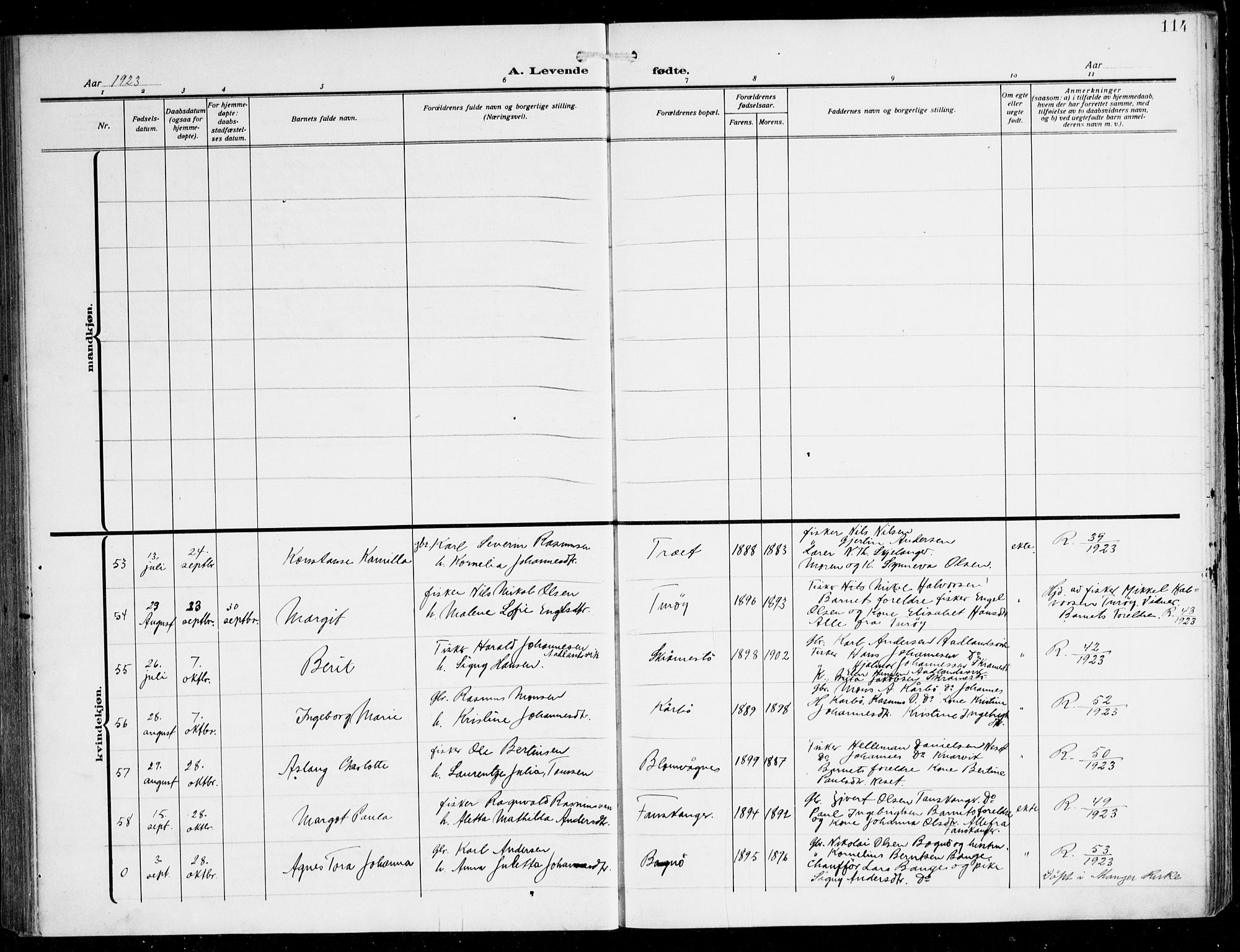 Herdla Sokneprestembete, AV/SAB-A-75701/H/Hab: Parish register (copy) no. C 2, 1913-1926, p. 114