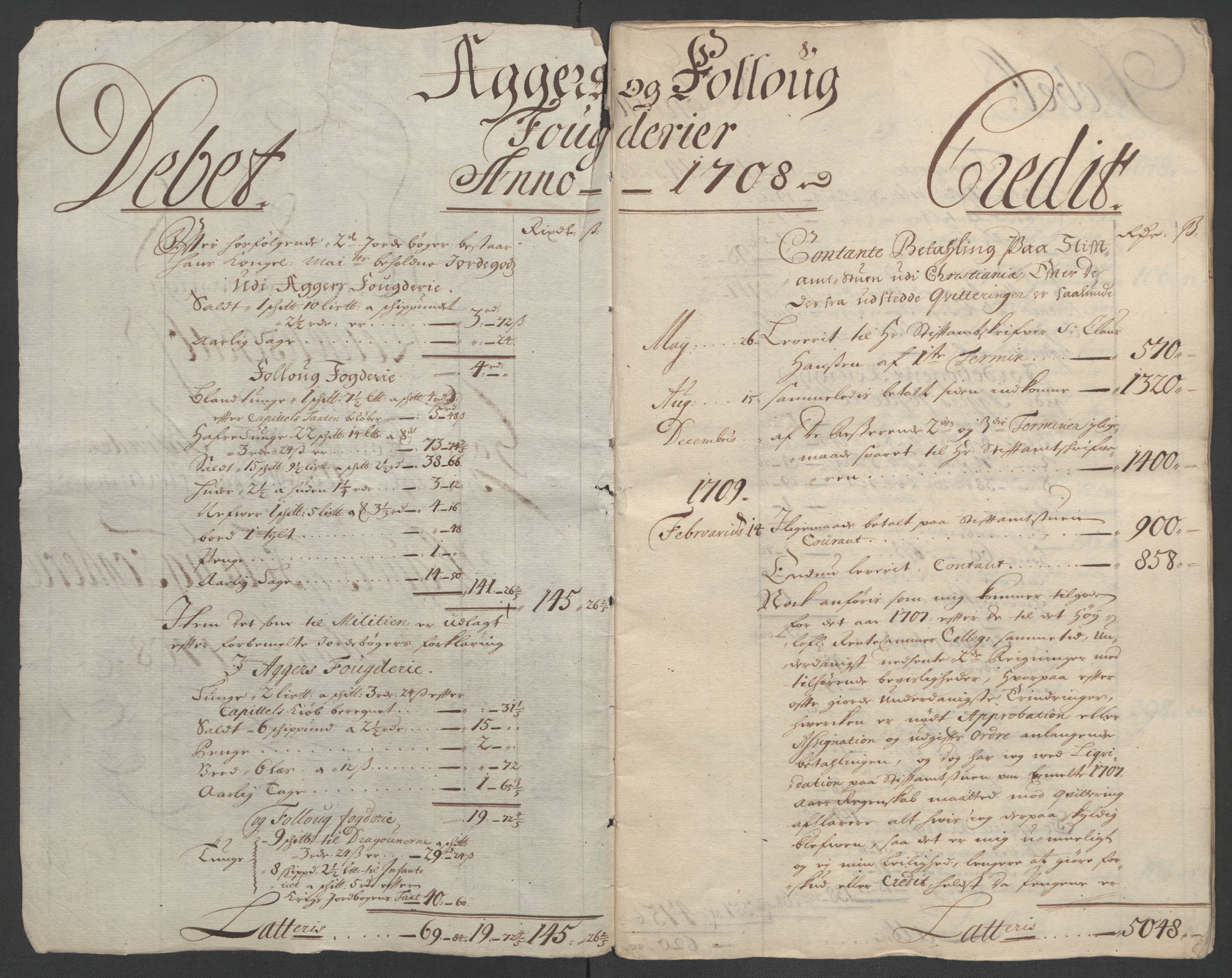 Rentekammeret inntil 1814, Reviderte regnskaper, Fogderegnskap, AV/RA-EA-4092/R10/L0447: Fogderegnskap Aker og Follo, 1707-1709, p. 210