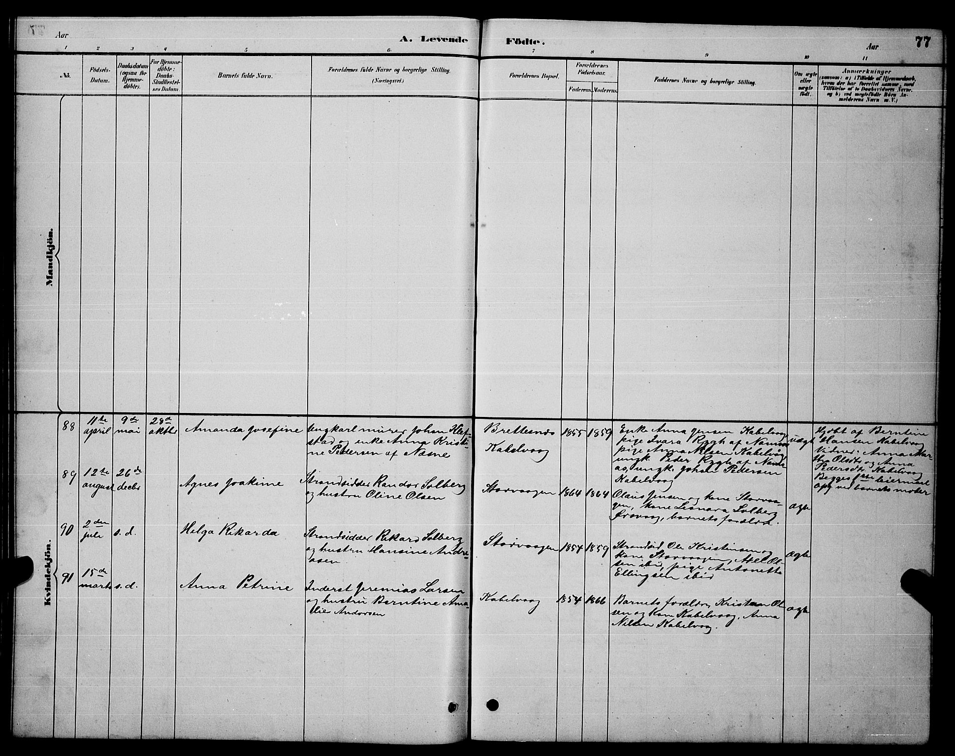 Ministerialprotokoller, klokkerbøker og fødselsregistre - Nordland, AV/SAT-A-1459/874/L1076: Parish register (copy) no. 874C05, 1884-1890, p. 77