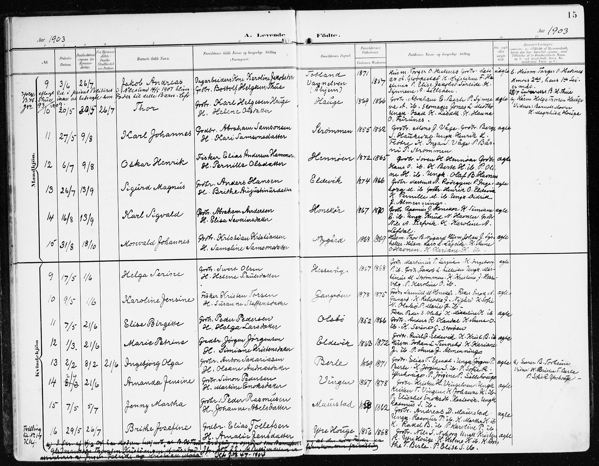 Davik sokneprestembete, AV/SAB-A-79701/H/Haa/Haad/L0002: Parish register (official) no. D 2, 1901-1930, p. 15