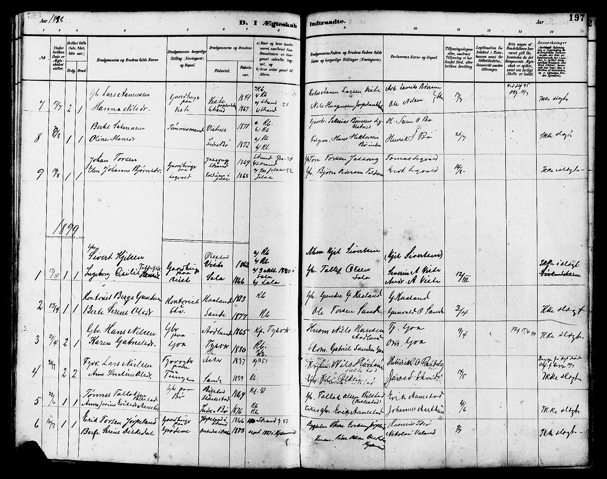 Hetland sokneprestkontor, SAST/A-101826/30/30BB/L0006: Parish register (copy) no. B 6, 1878-1921, p. 197