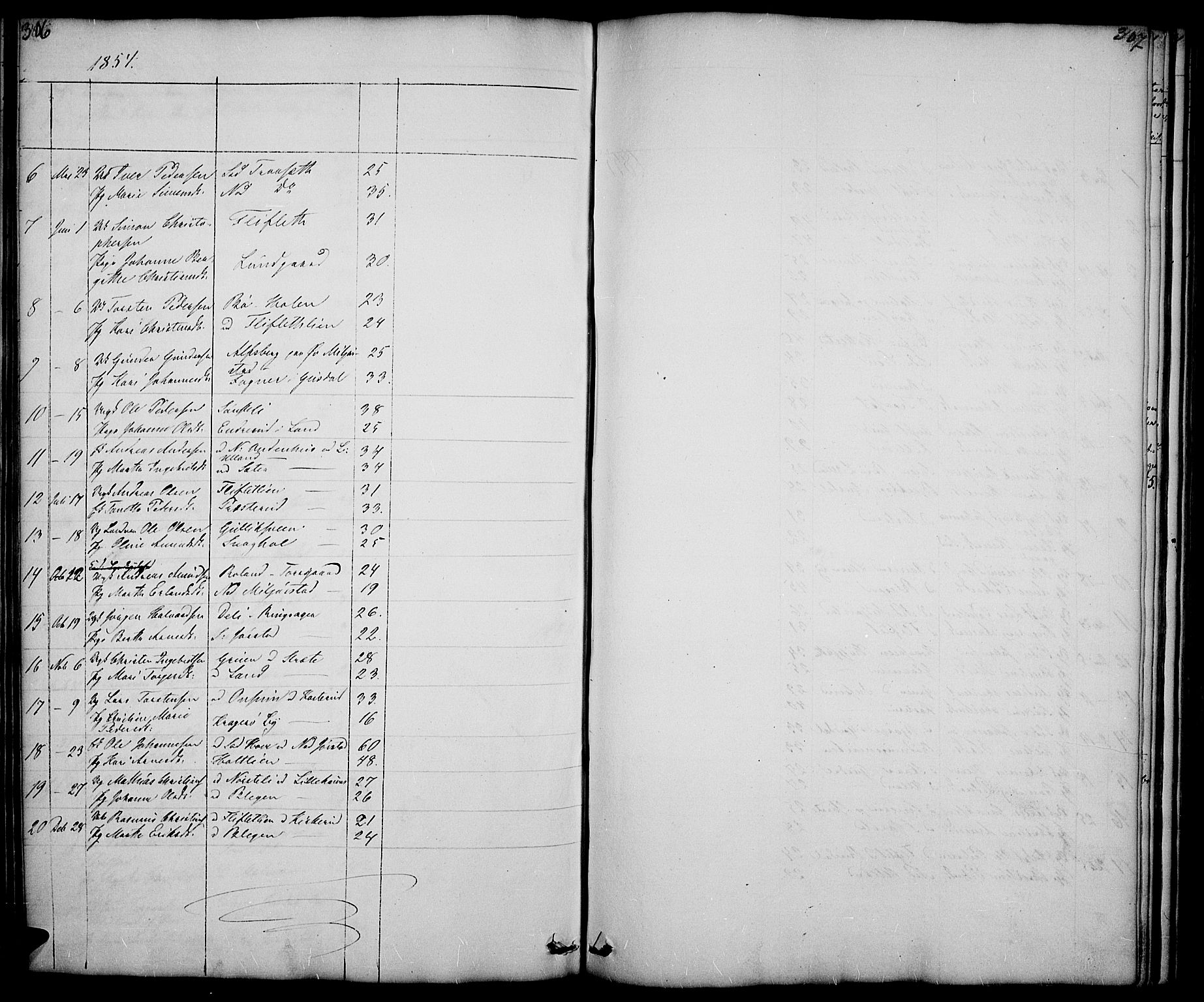 Fåberg prestekontor, SAH/PREST-086/H/Ha/Hab/L0005: Parish register (copy) no. 5, 1837-1864, p. 306-307