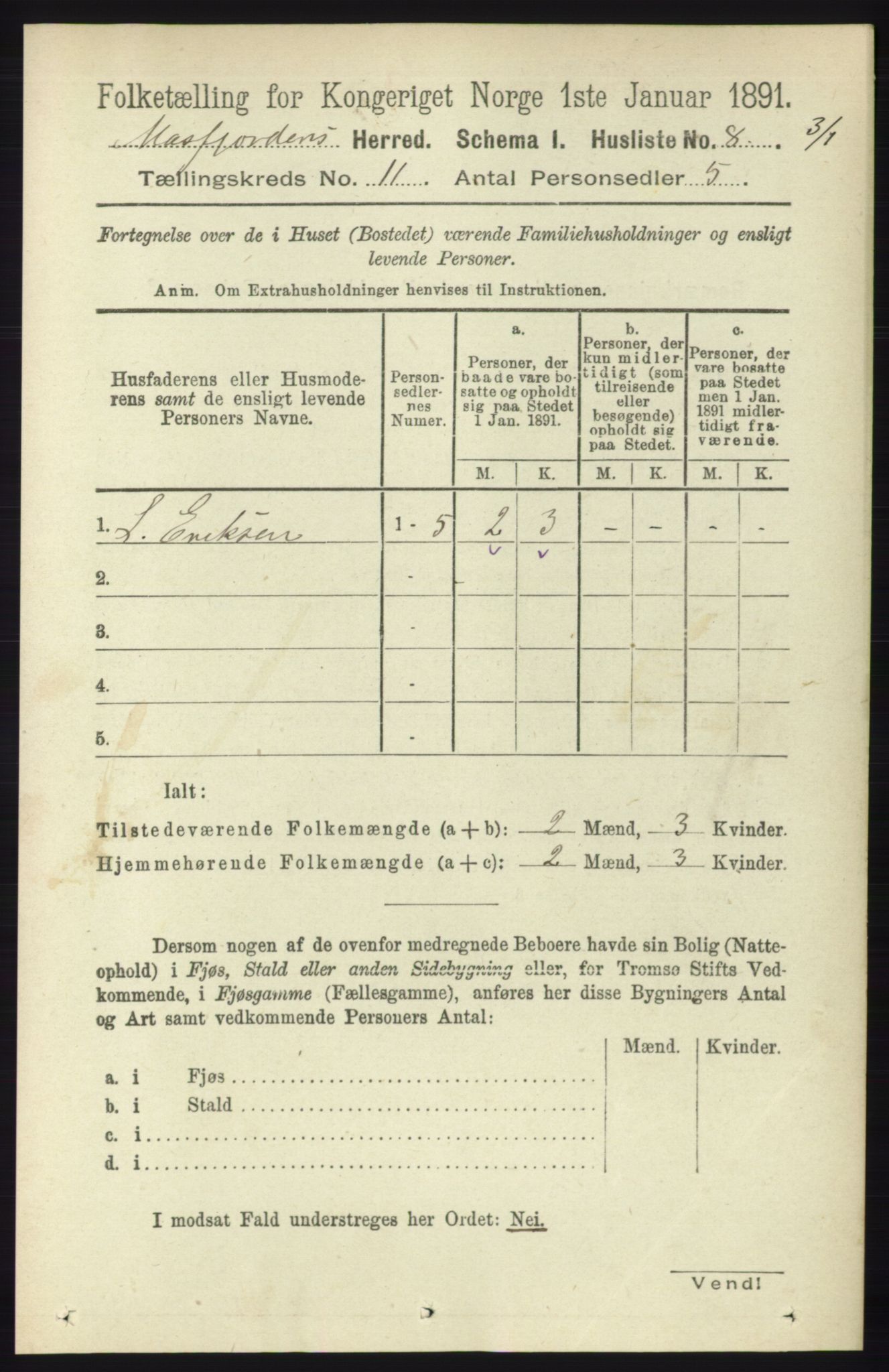 RA, 1891 census for 1266 Masfjorden, 1891, p. 2250