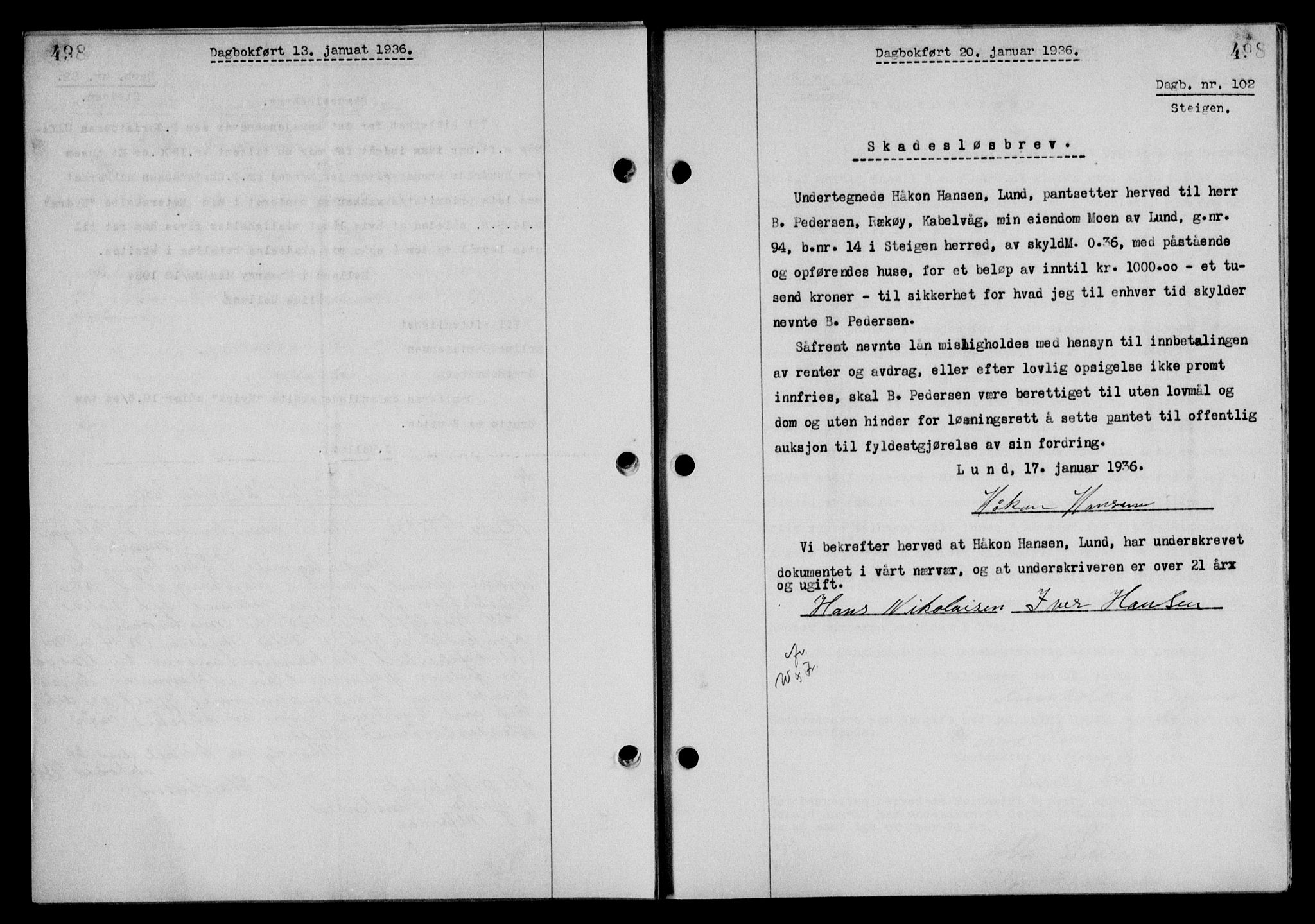 Steigen og Ofoten sorenskriveri, SAT/A-0030/1/2/2C/L0026: Mortgage book no. 30, 1935-1936, Deed date: 20.01.1936