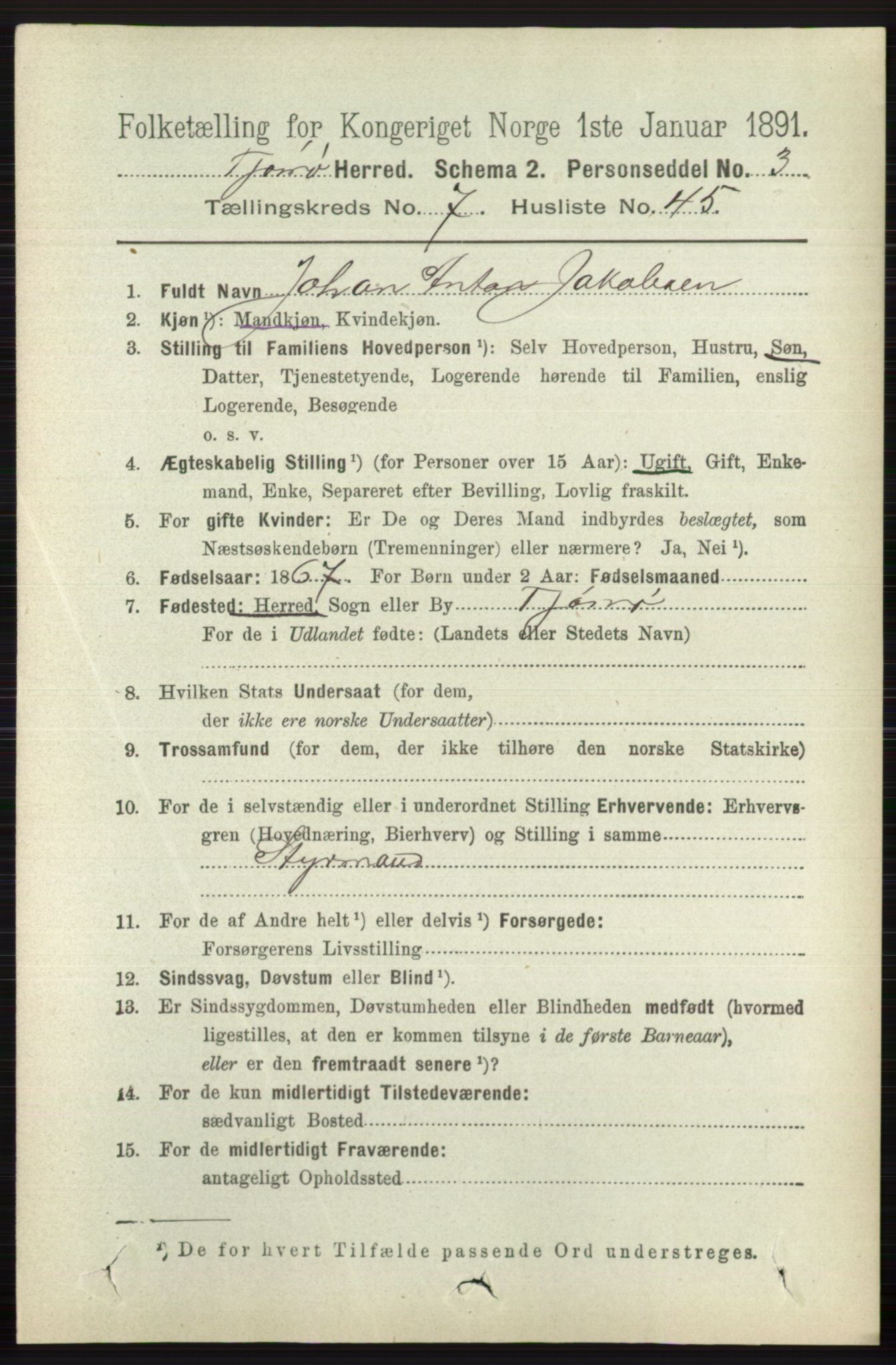 RA, 1891 census for 0723 Tjøme, 1891, p. 2715