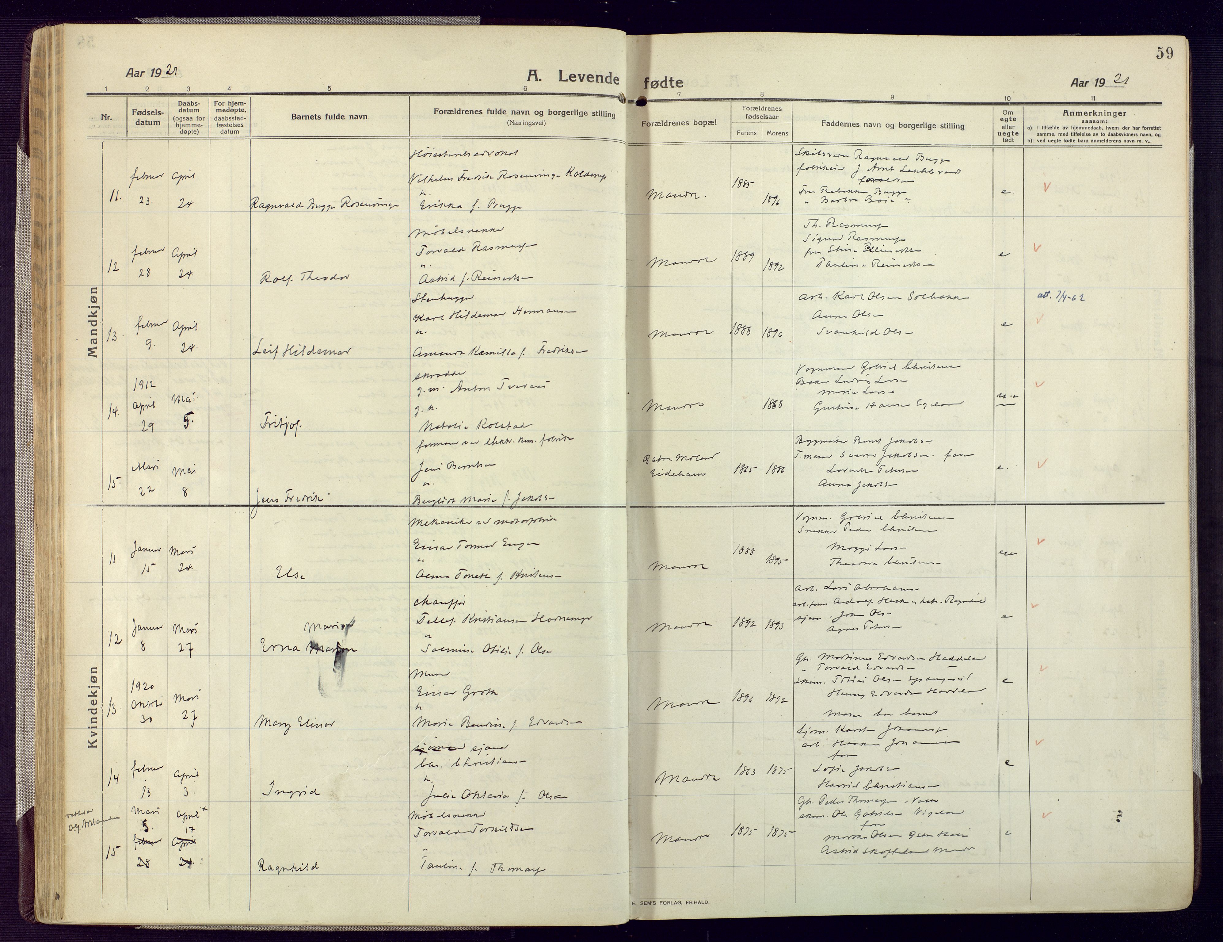 Mandal sokneprestkontor, AV/SAK-1111-0030/F/Fa/Fac/L0001: Parish register (official) no. A 1, 1913-1925, p. 59