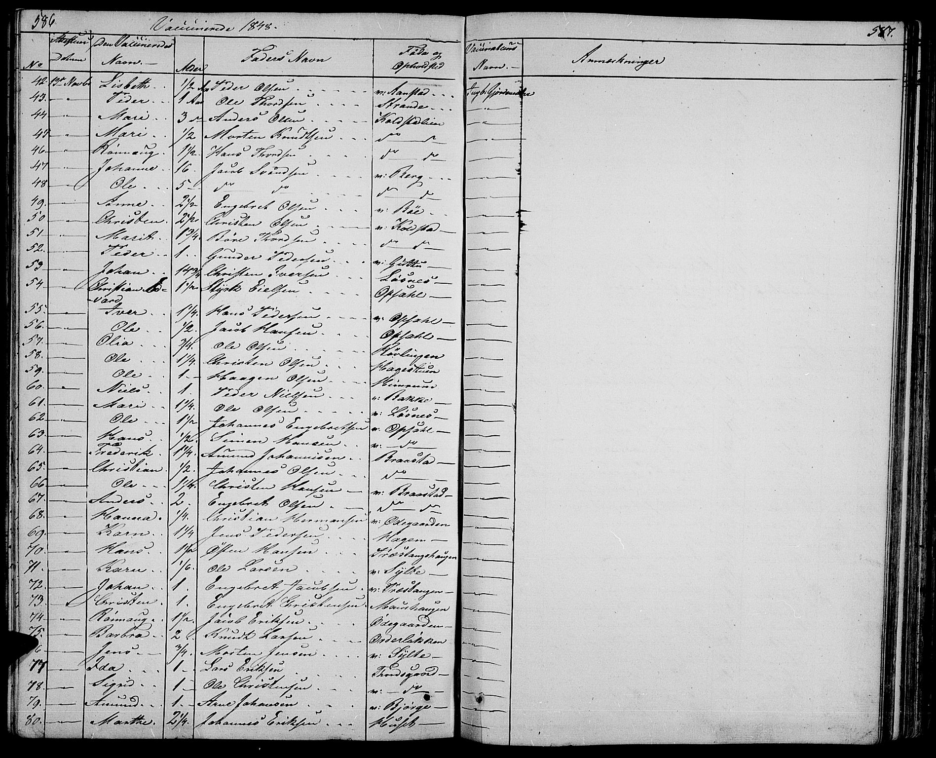 Ringebu prestekontor, SAH/PREST-082/H/Ha/Hab/L0002: Parish register (copy) no. 2, 1839-1853, p. 586-587