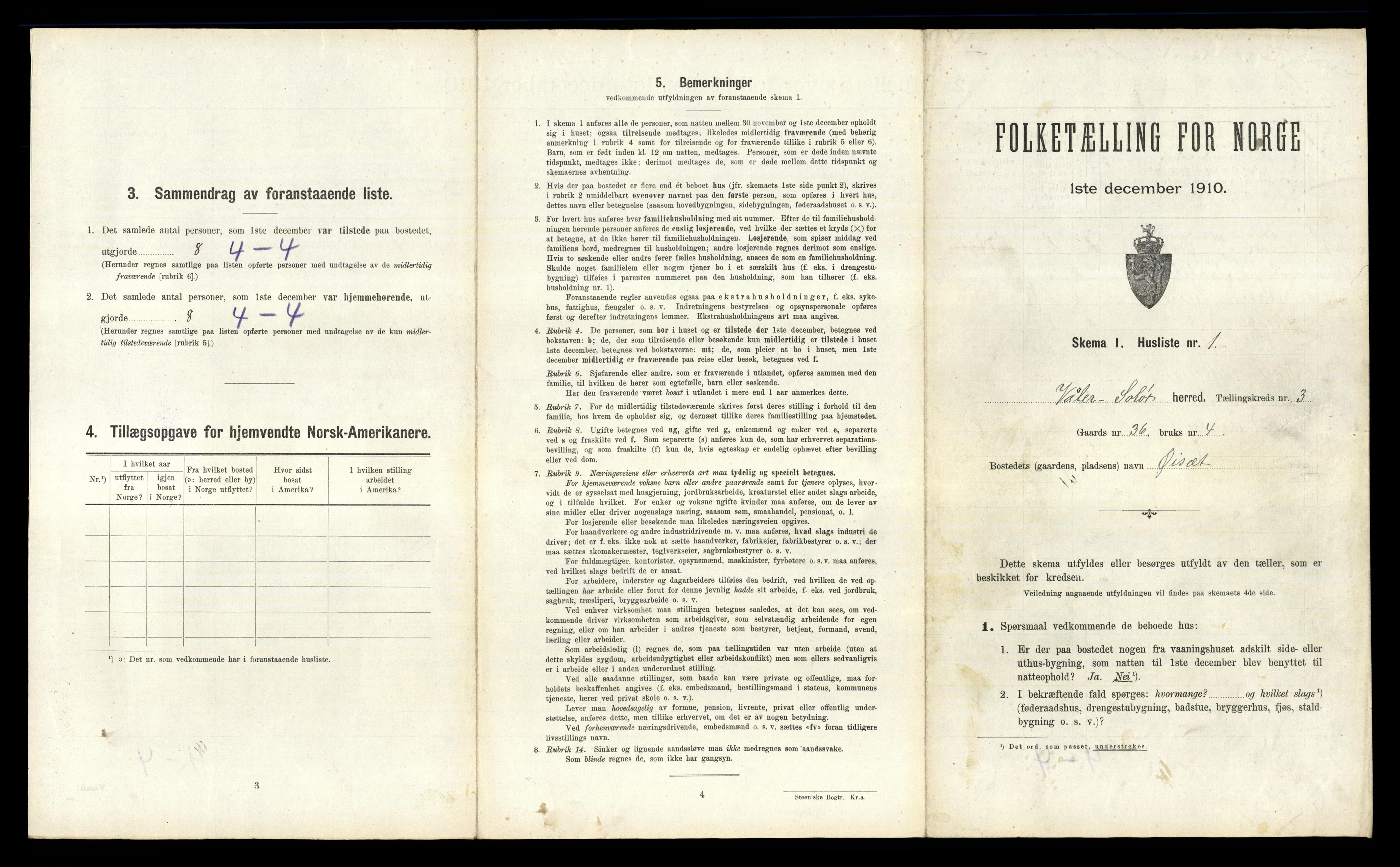 RA, 1910 census for Våler, 1910, p. 315