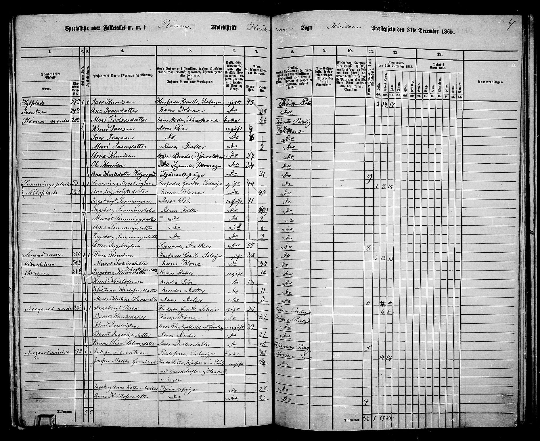 RA, 1865 census for Kvikne, 1865, p. 18