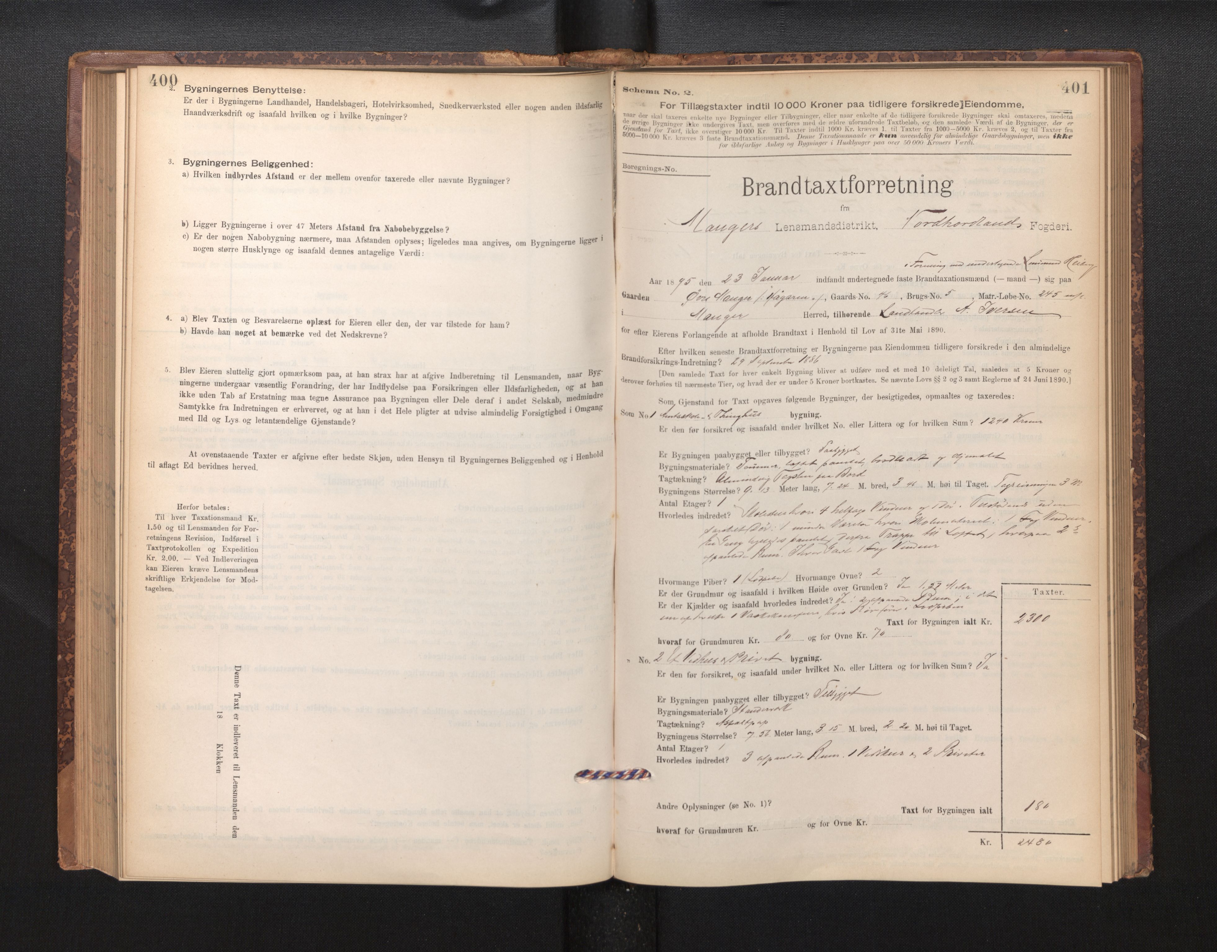 Lensmannen i Manger, SAB/A-33701/0012/L0004: Branntakstprotokoll, skjematakst, 1894-1952, p. 400-401