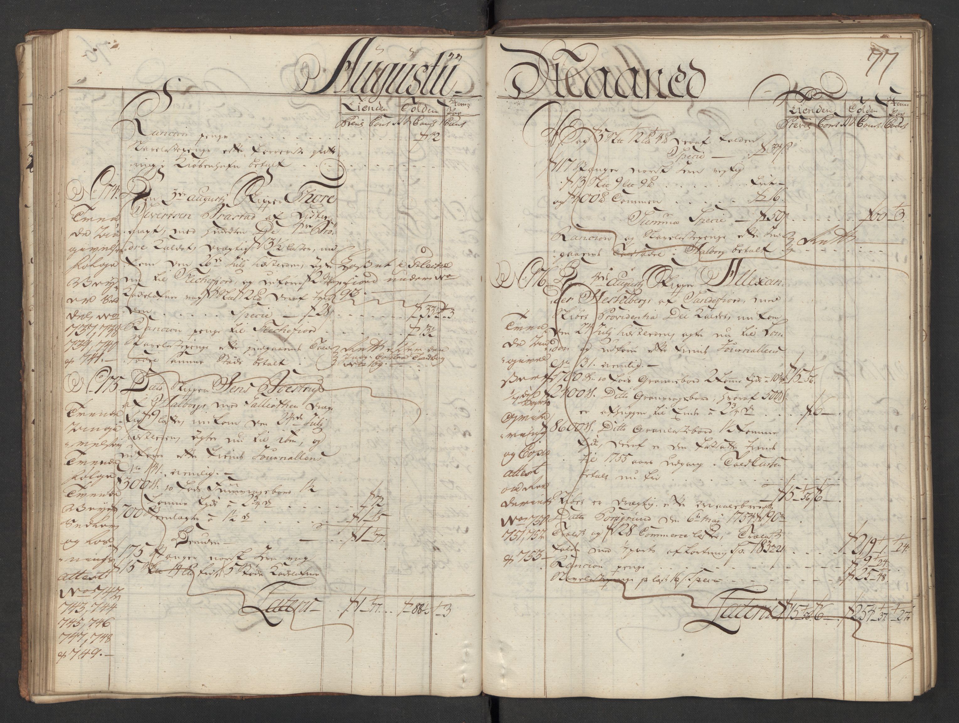 Generaltollkammeret, tollregnskaper, AV/RA-EA-5490/R08/L0035/0001: Tollregnskaper Drammen / Utgående hovedtollbok, 1756, p. 76b-77a