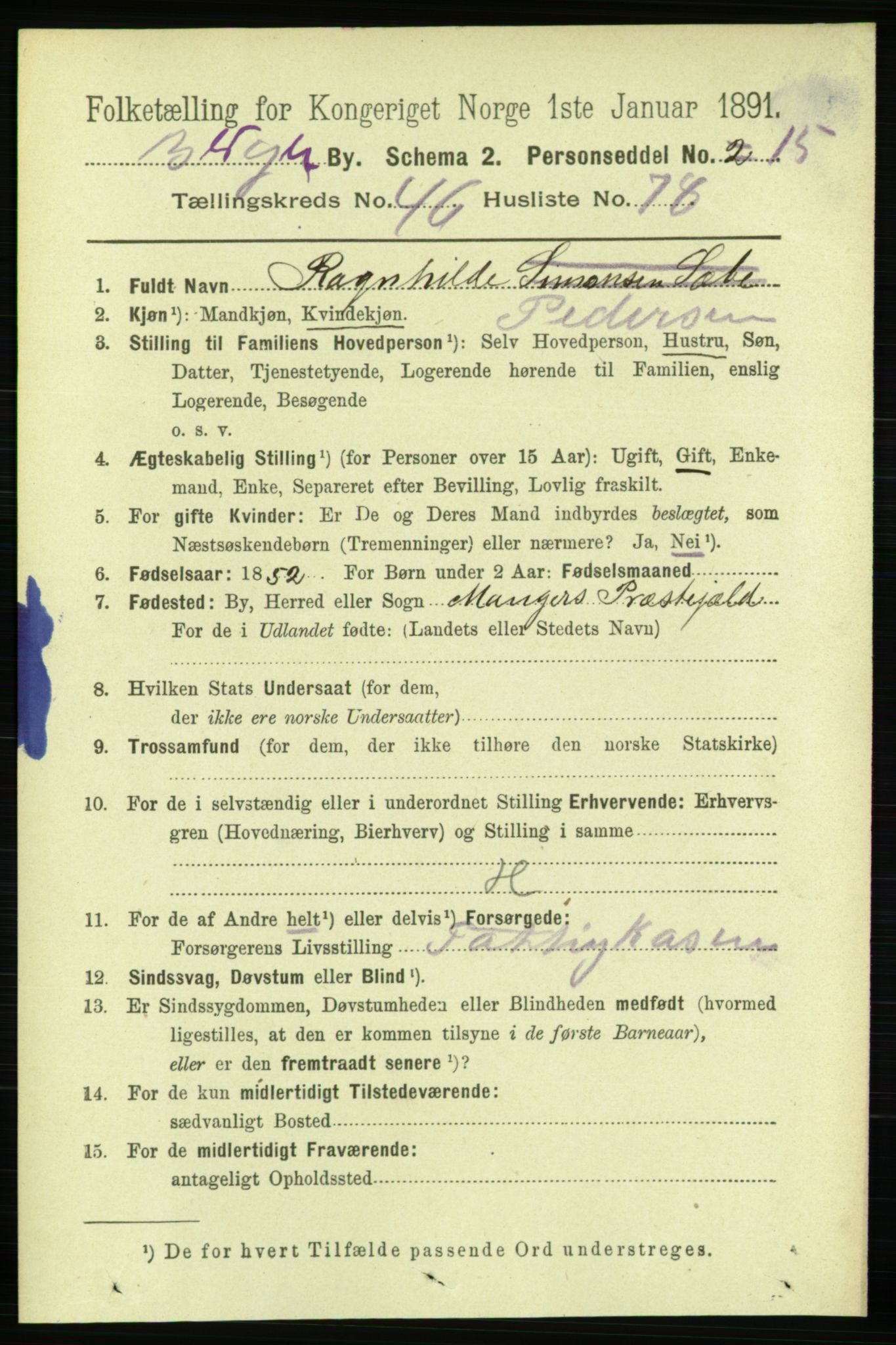 RA, 1891 Census for 1301 Bergen, 1891, p. 55442