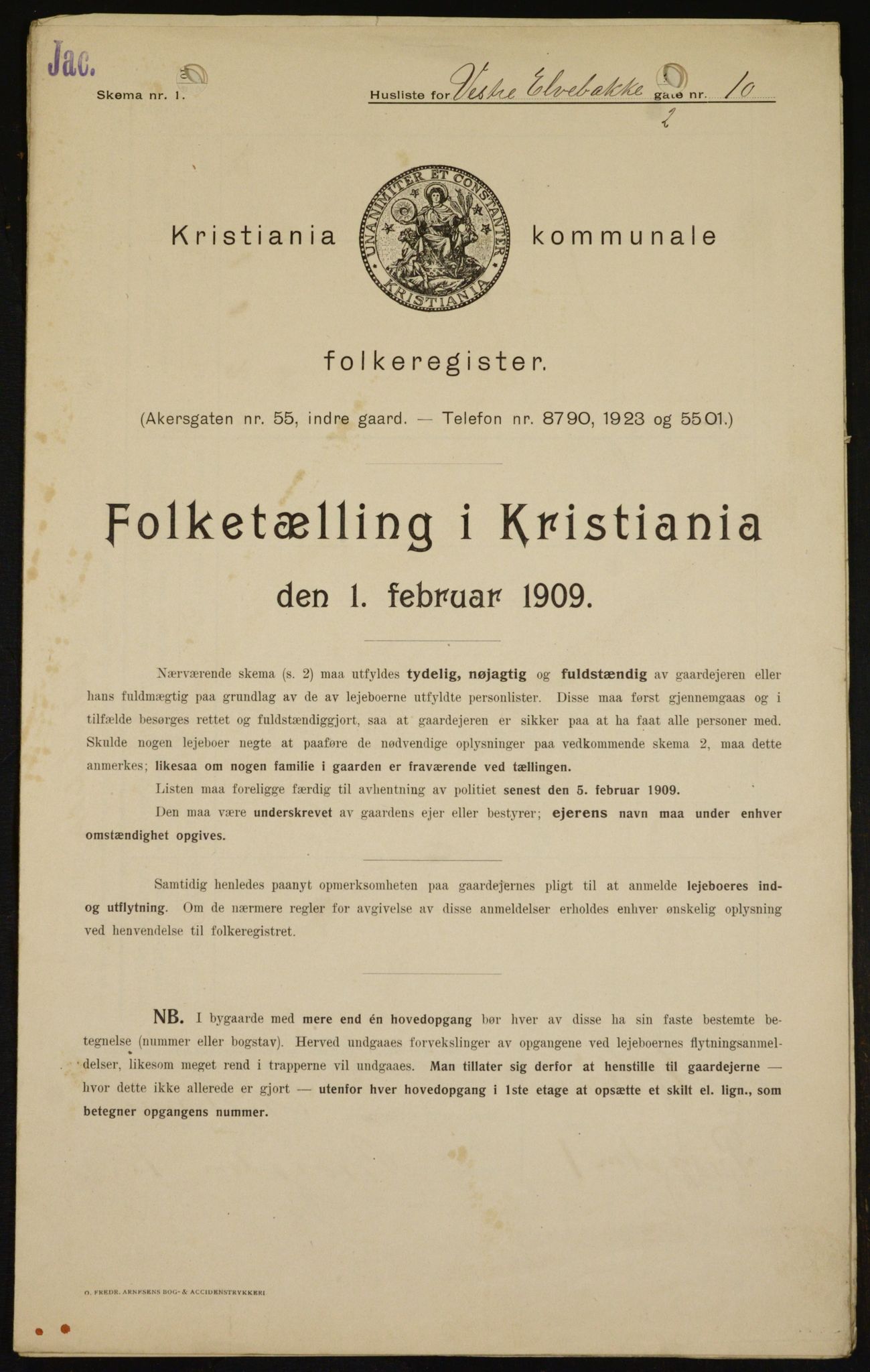 OBA, Municipal Census 1909 for Kristiania, 1909, p. 111106