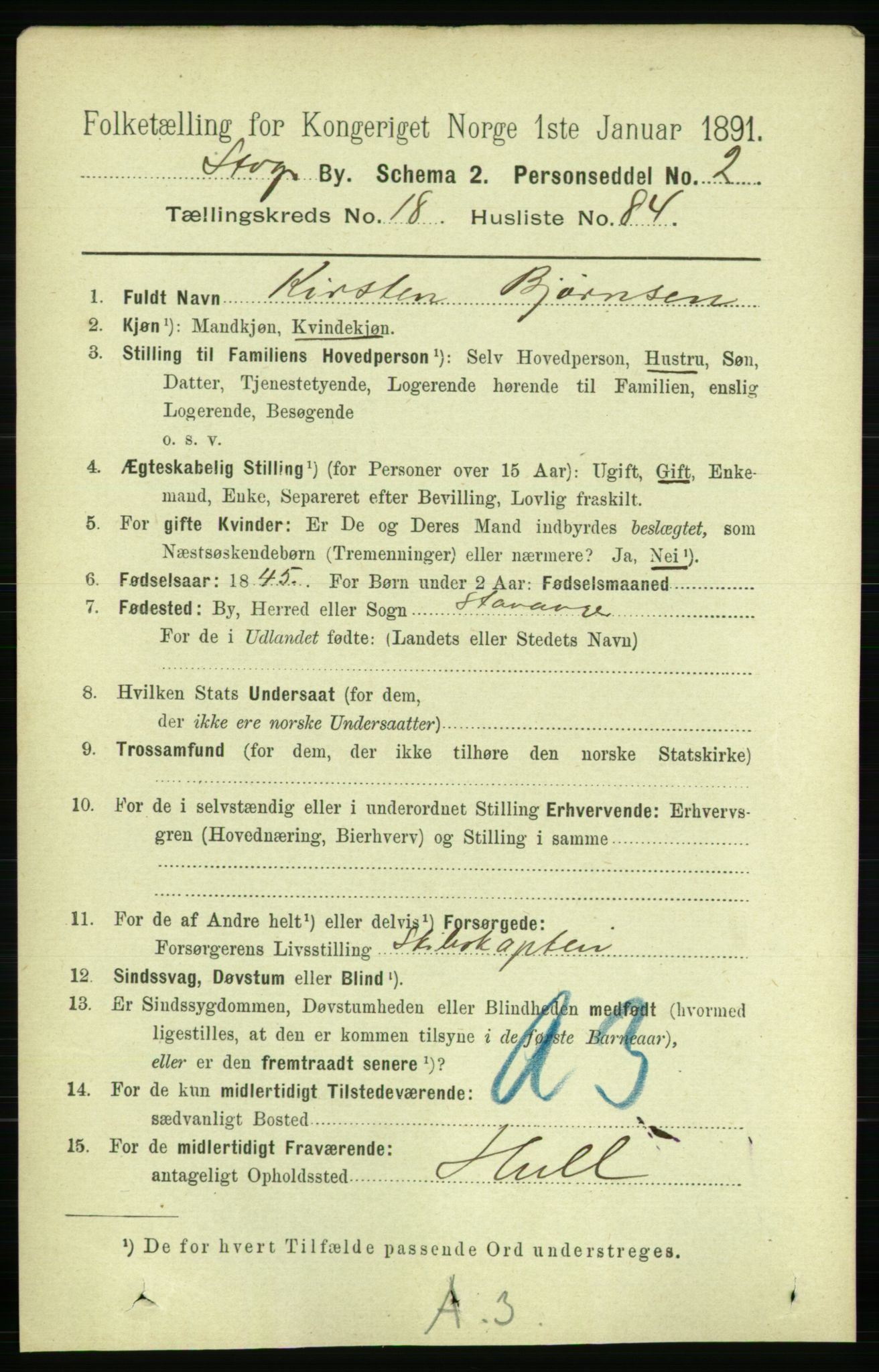 RA, 1891 census for 1103 Stavanger, 1891, p. 22415