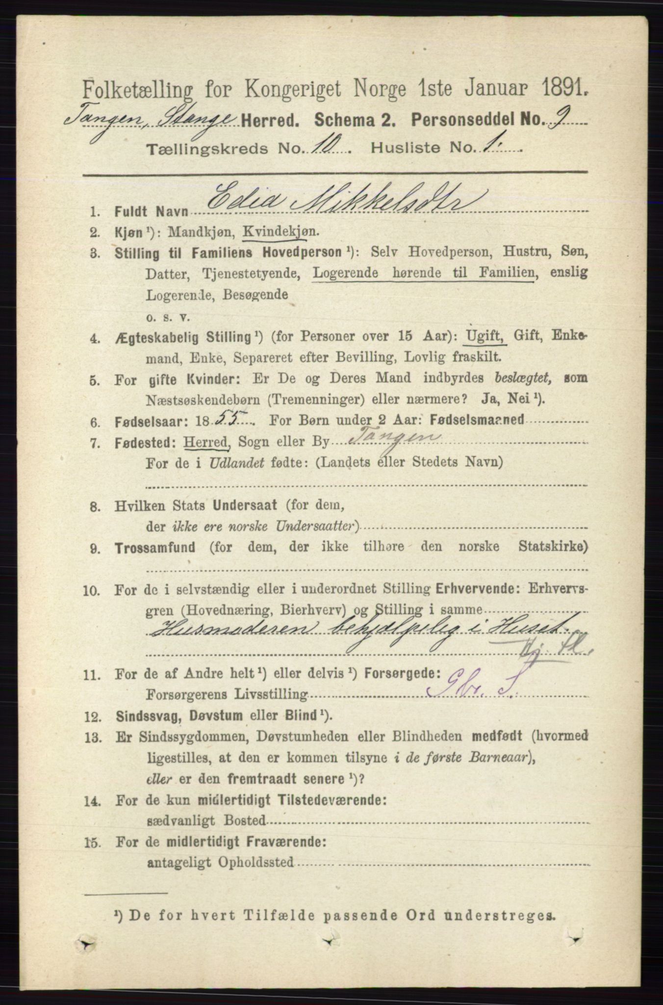 RA, 1891 census for 0417 Stange, 1891, p. 6808