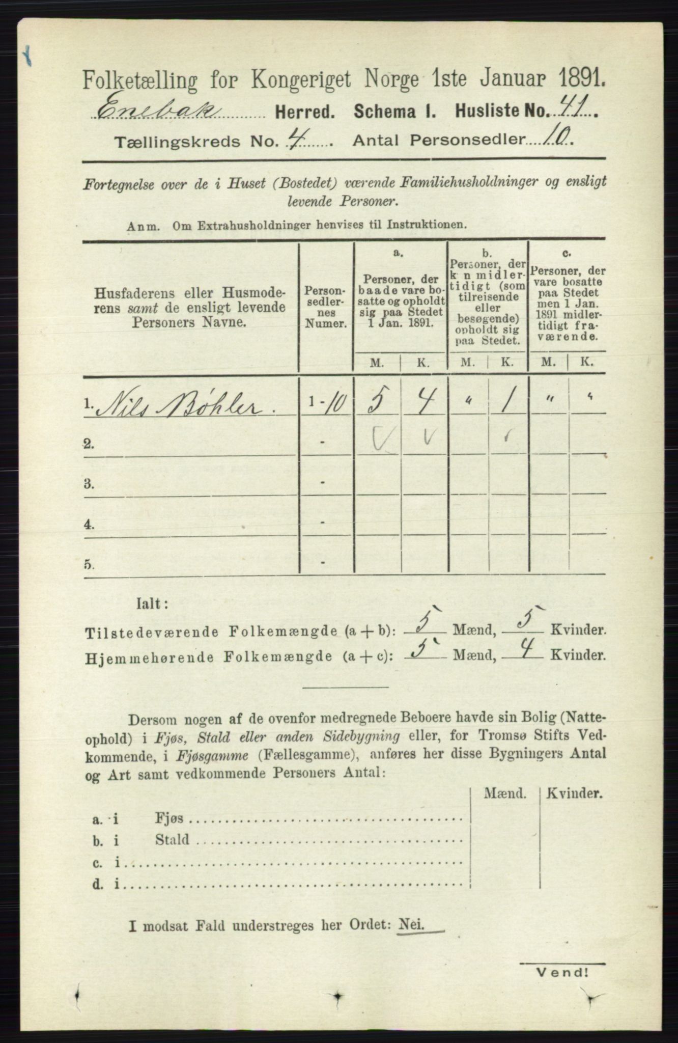 RA, 1891 census for 0229 Enebakk, 1891, p. 1451