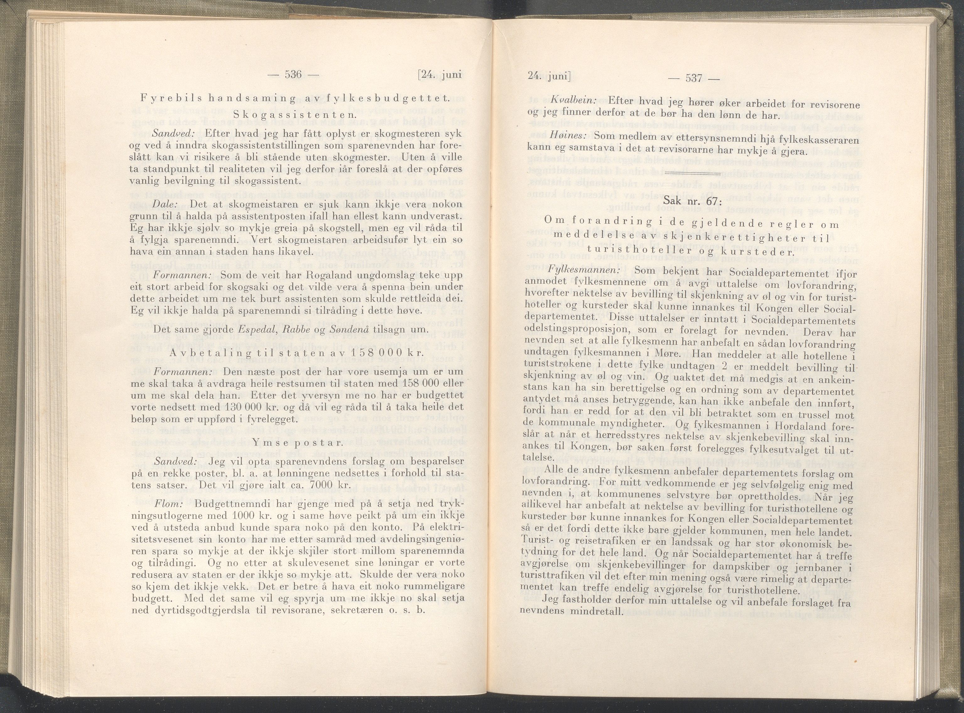 Rogaland fylkeskommune - Fylkesrådmannen , IKAR/A-900/A/Aa/Aaa/L0046: Møtebok , 1927, p. 536-537