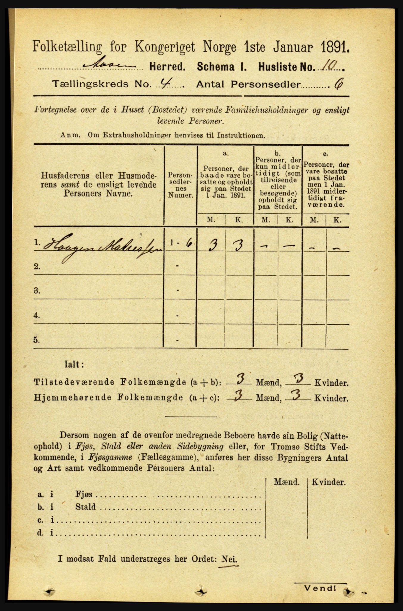 RA, 1891 census for 1716 Åsen, 1891, p. 1342