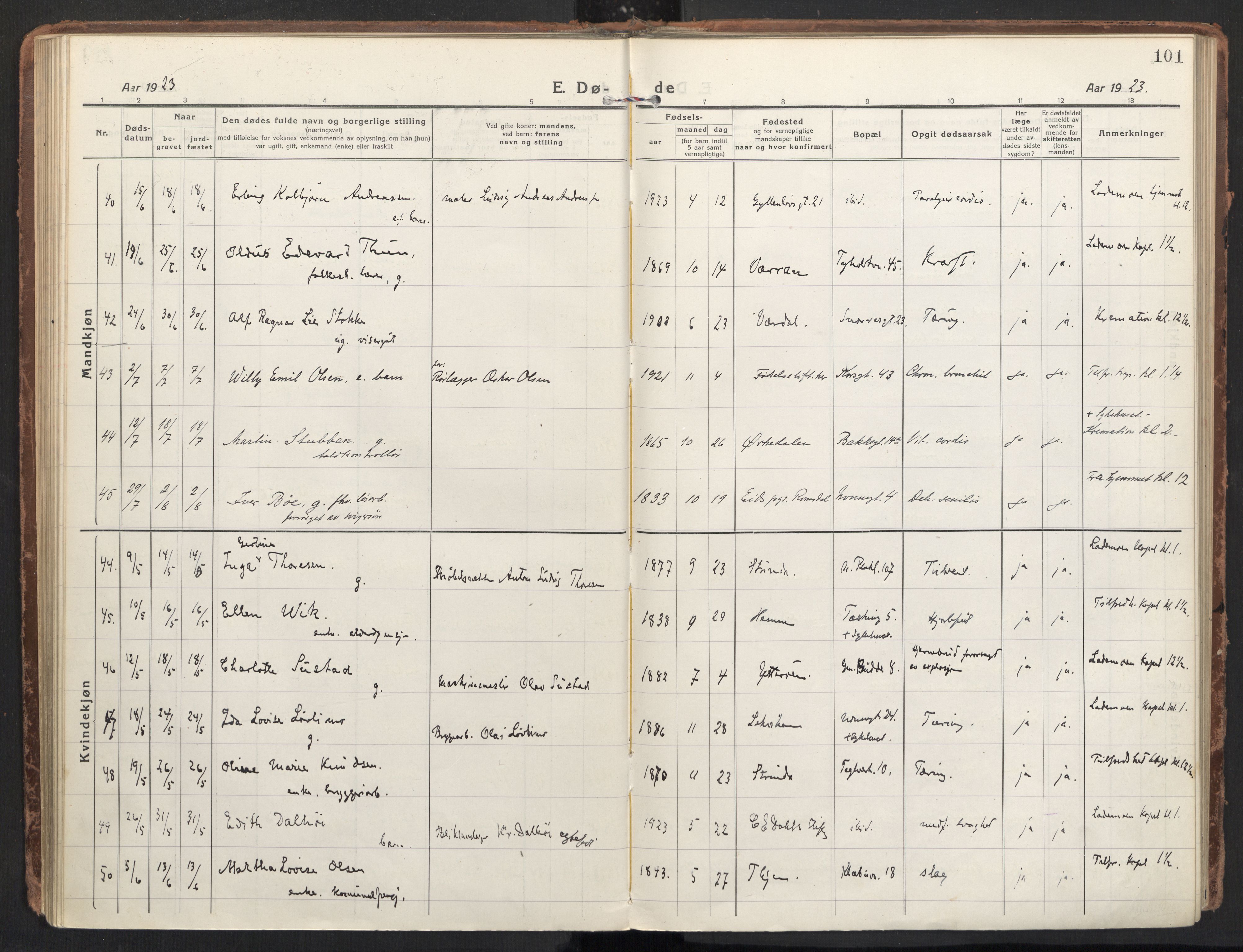 Ministerialprotokoller, klokkerbøker og fødselsregistre - Sør-Trøndelag, AV/SAT-A-1456/604/L0207: Parish register (official) no. 604A27, 1917-1933, p. 101