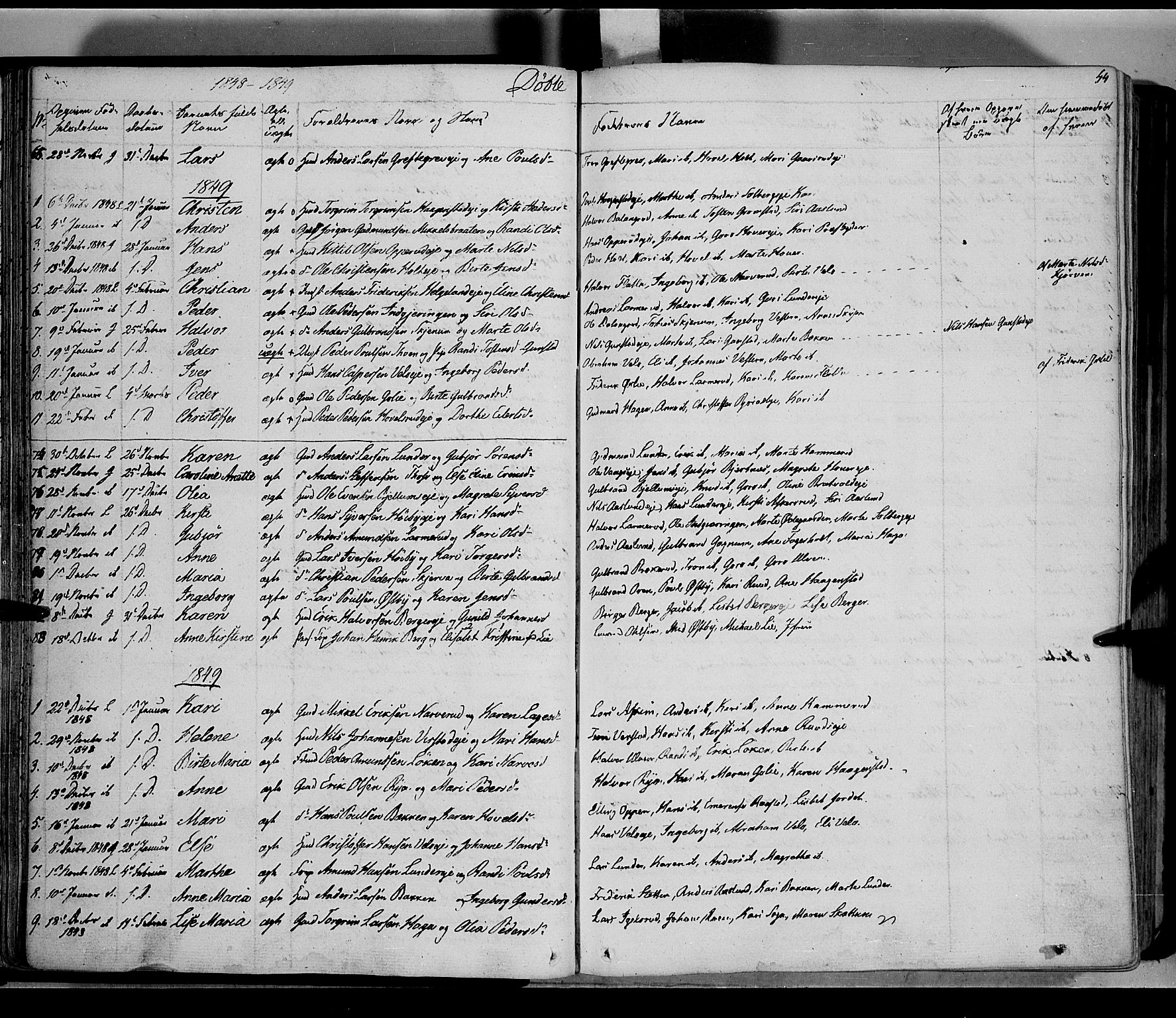 Jevnaker prestekontor, SAH/PREST-116/H/Ha/Haa/L0006: Parish register (official) no. 6, 1837-1857, p. 44