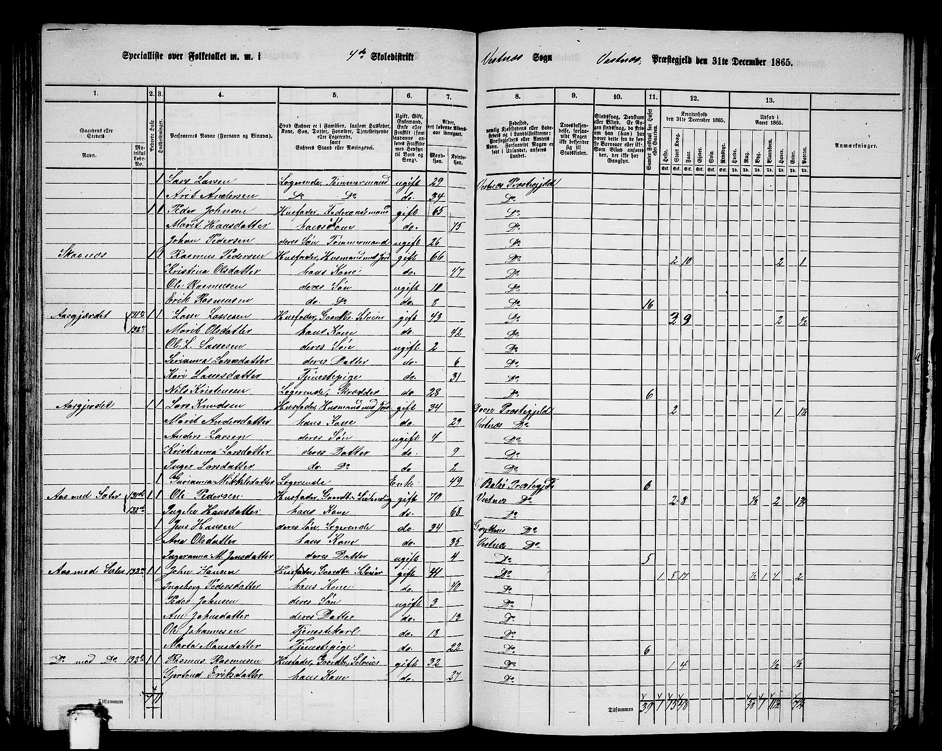 RA, 1865 census for Vestnes, 1865, p. 98