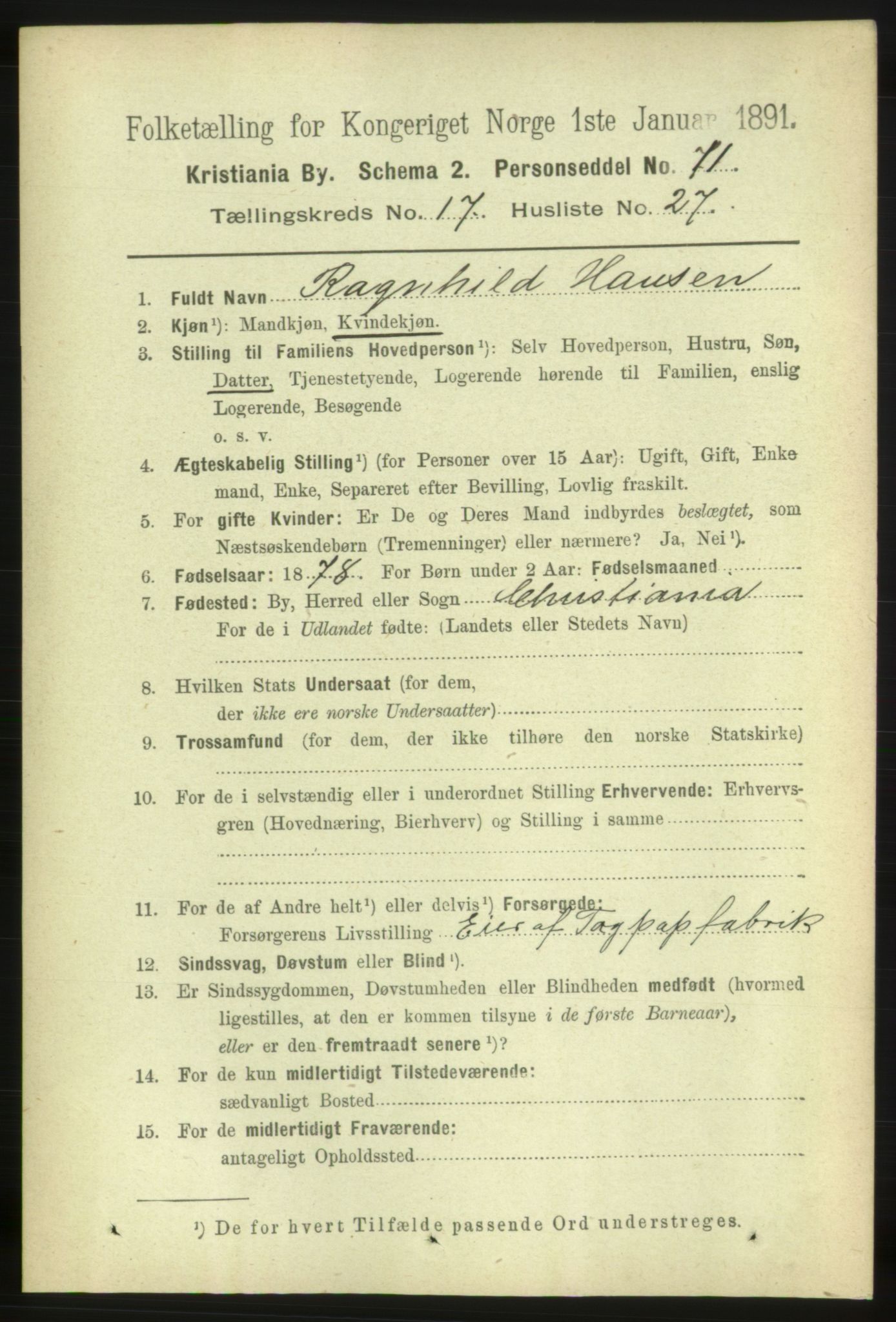 RA, 1891 census for 0301 Kristiania, 1891, p. 8732