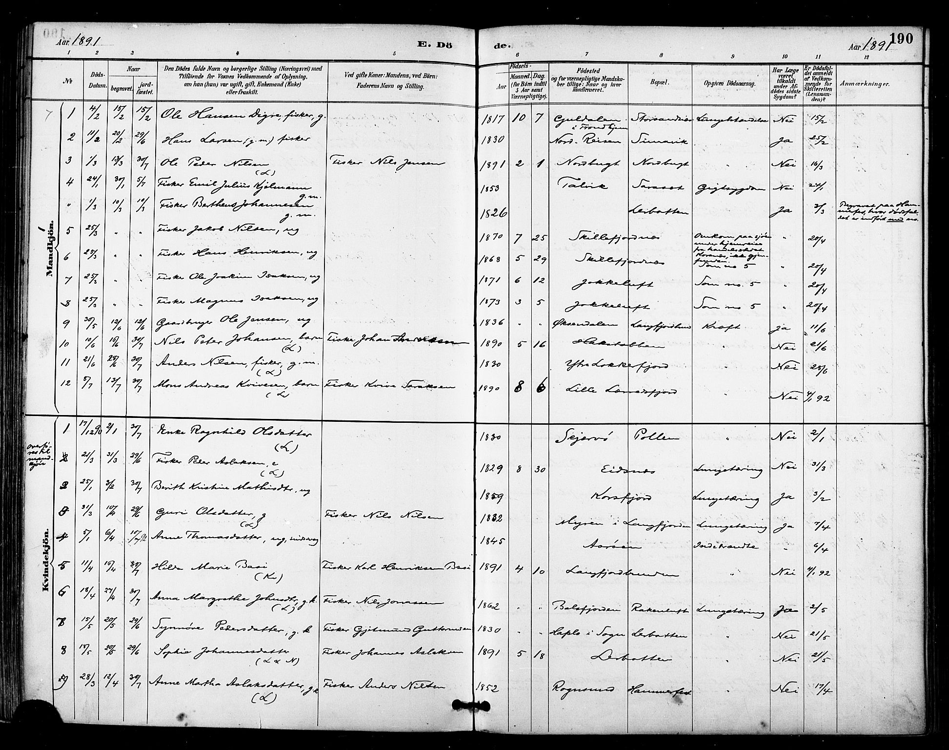 Talvik sokneprestkontor, AV/SATØ-S-1337/H/Ha/L0013kirke: Parish register (official) no. 13, 1886-1897, p. 190