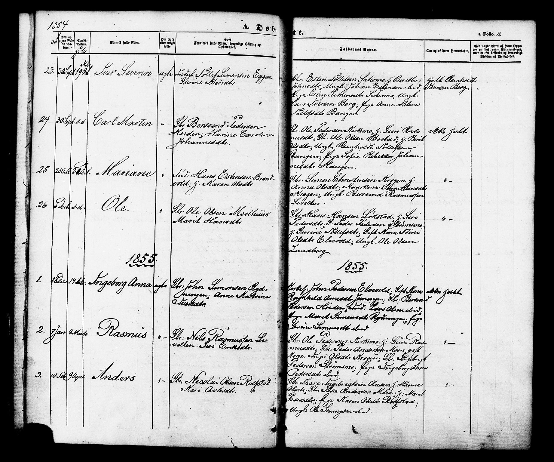 Målselv sokneprestembete, SATØ/S-1311/G/Ga/Gaa/L0008kirke: Parish register (official) no. 8, 1851-1877, p. 12