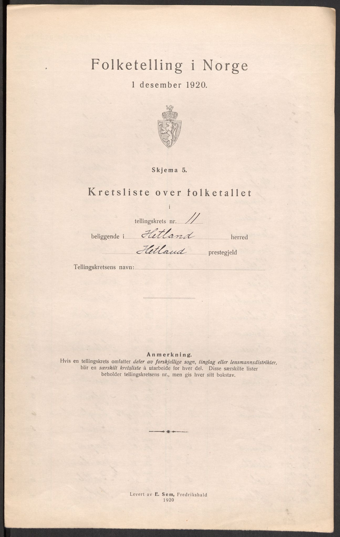 SAST, 1920 census for Hetland, 1920, p. 126