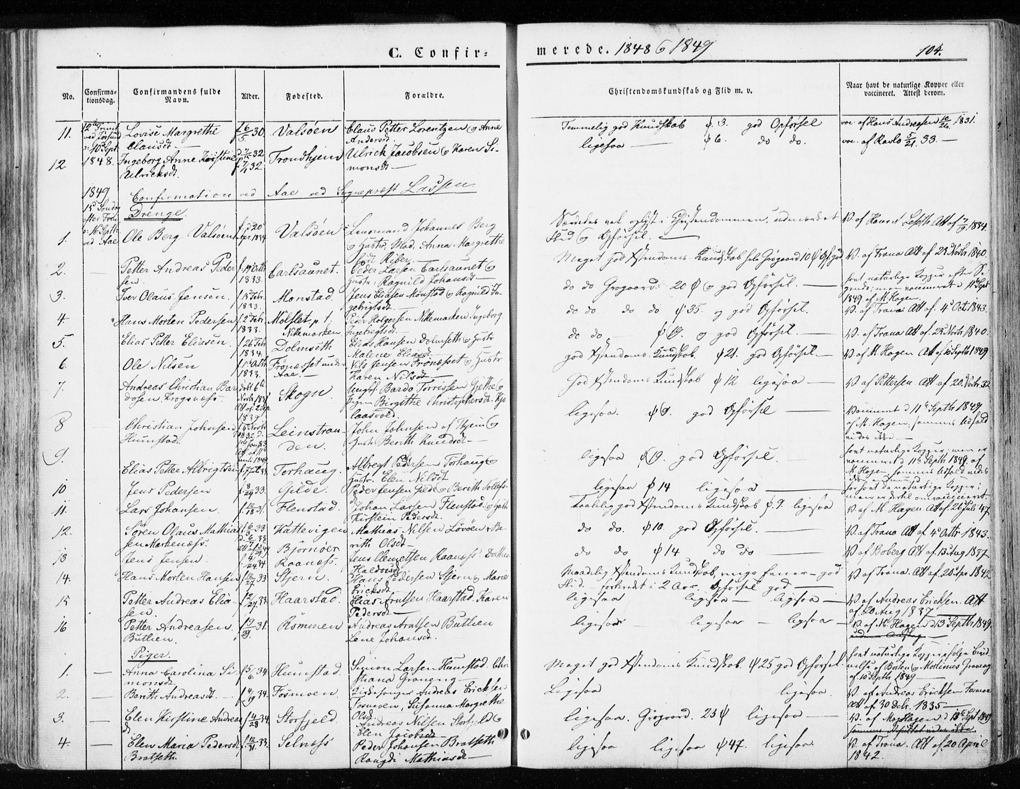 Ministerialprotokoller, klokkerbøker og fødselsregistre - Sør-Trøndelag, SAT/A-1456/655/L0677: Parish register (official) no. 655A06, 1847-1860, p. 104