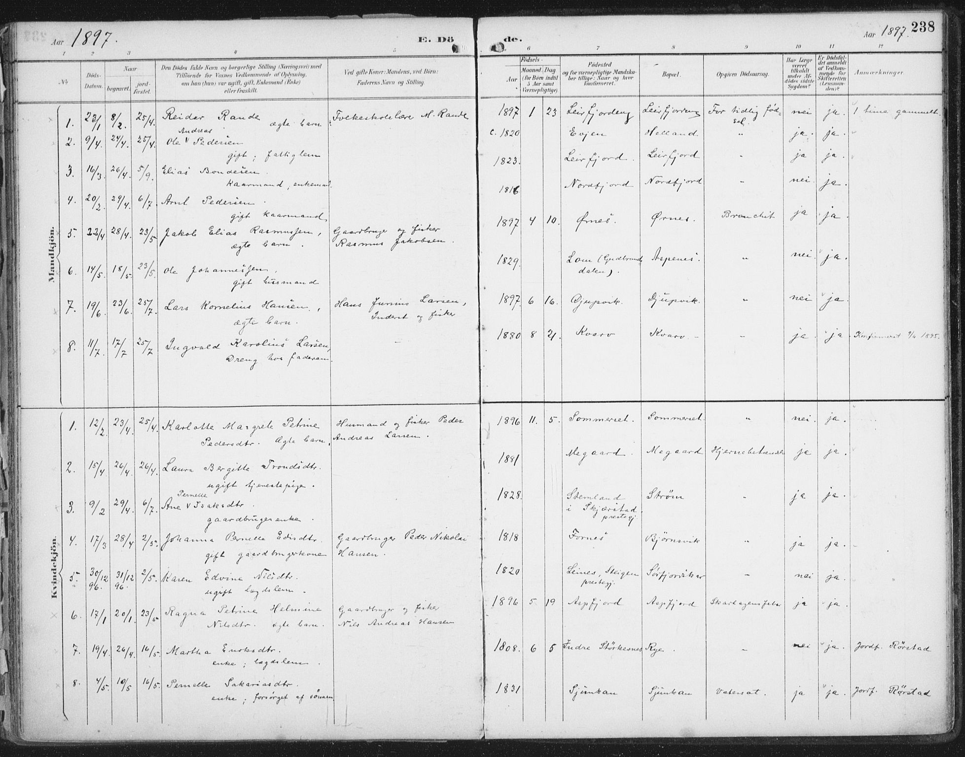 Ministerialprotokoller, klokkerbøker og fødselsregistre - Nordland, SAT/A-1459/854/L0779: Parish register (official) no. 854A02, 1892-1909, p. 238