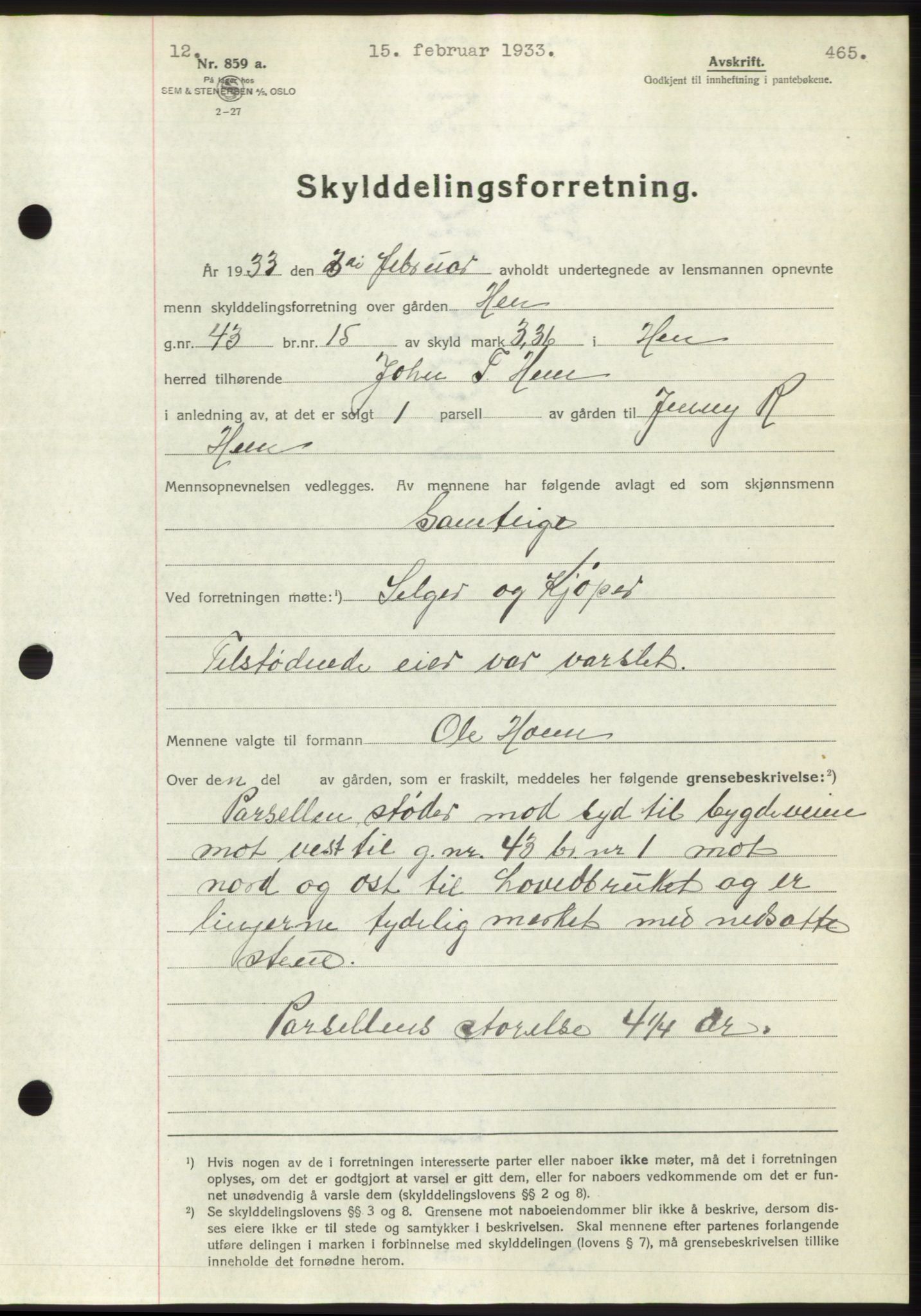 Romsdal sorenskriveri, AV/SAT-A-4149/1/2/2C/L0062: Mortgage book no. 56, 1932-1933, Deed date: 15.02.1933