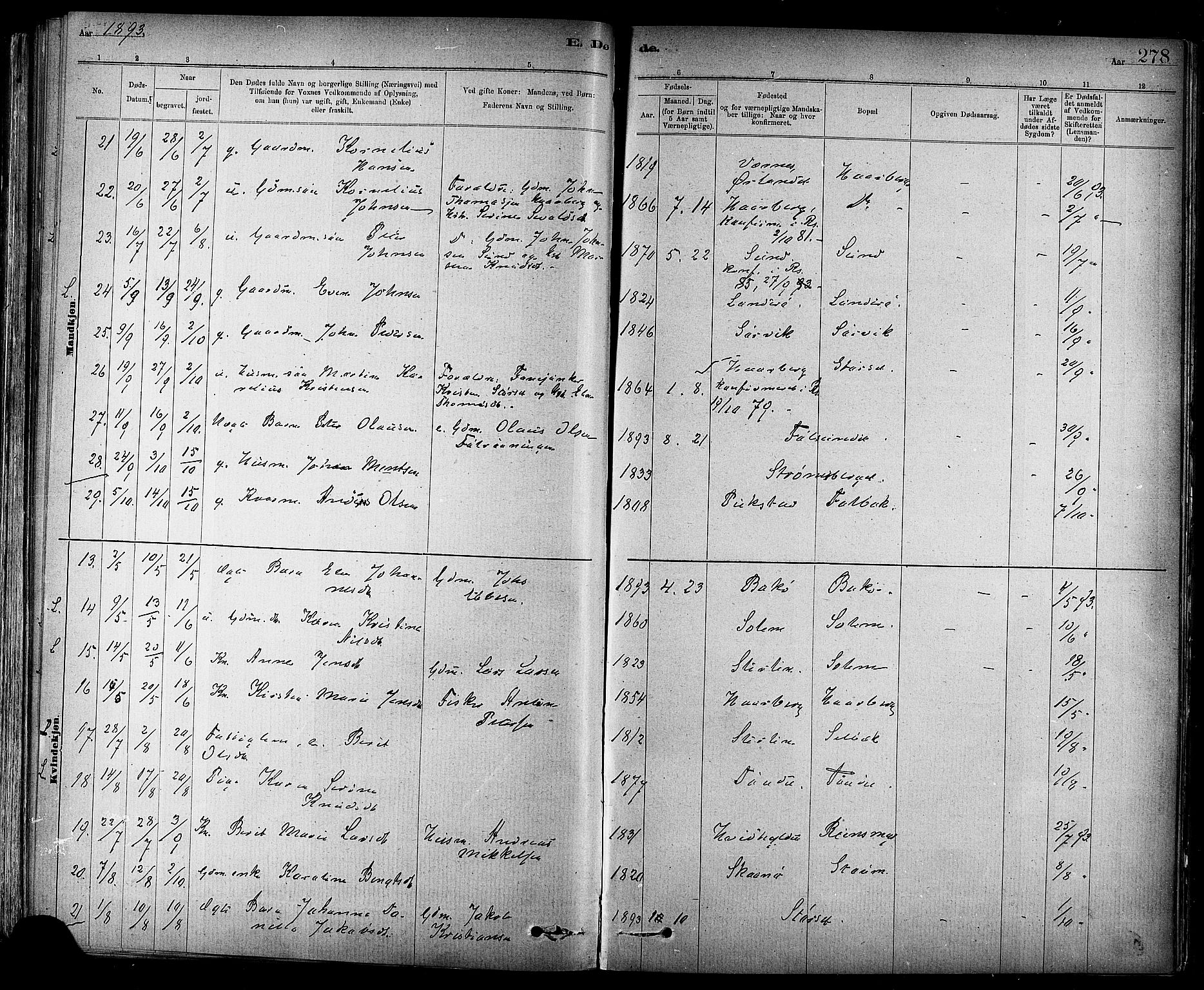 Ministerialprotokoller, klokkerbøker og fødselsregistre - Sør-Trøndelag, AV/SAT-A-1456/647/L0634: Parish register (official) no. 647A01, 1885-1896, p. 278