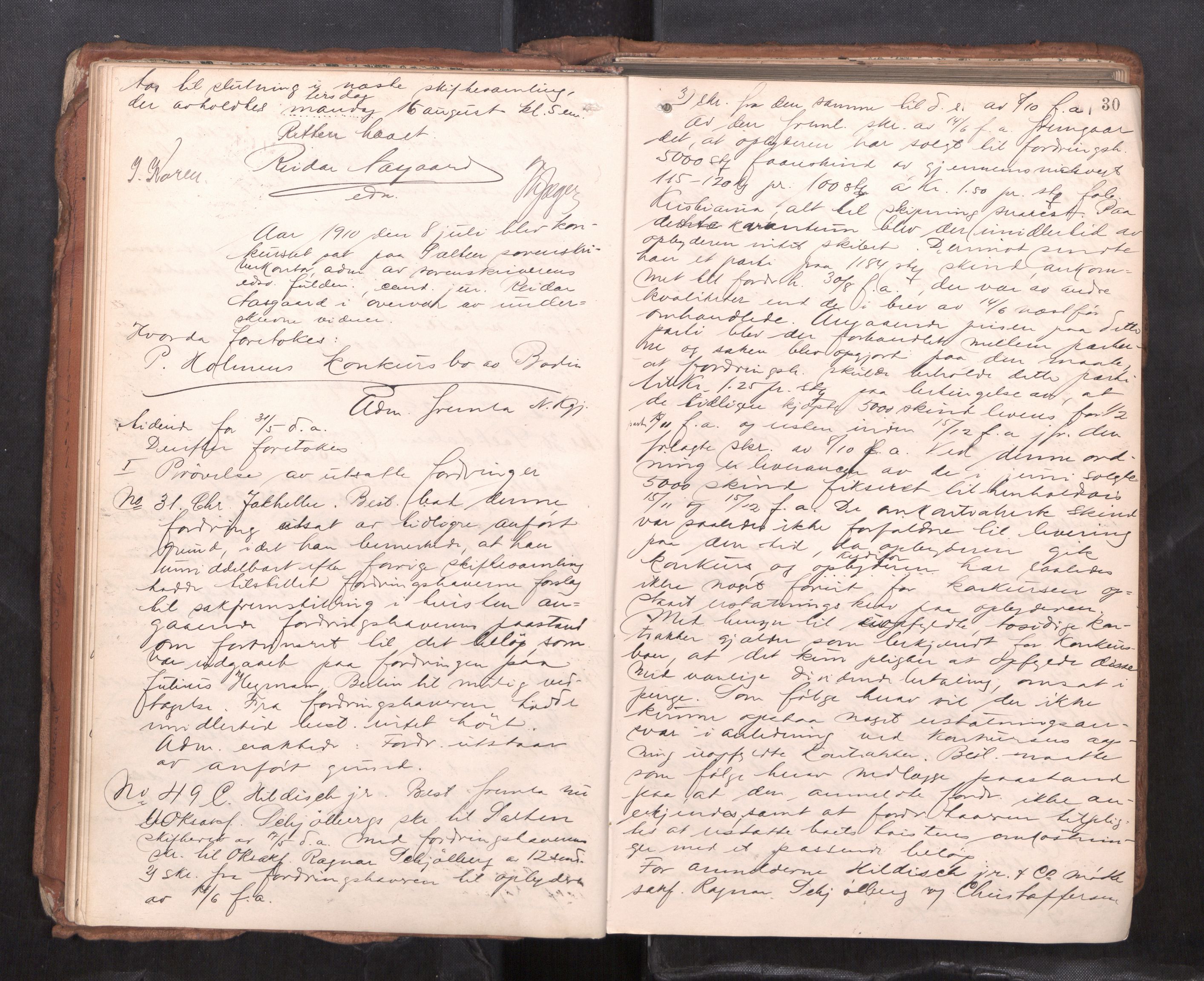 Salten sorenskriveri, AV/SAT-A-4578/1/3/3B/L0012: Skiftebehandlingsprotokoll, 1910-1915, p. 30