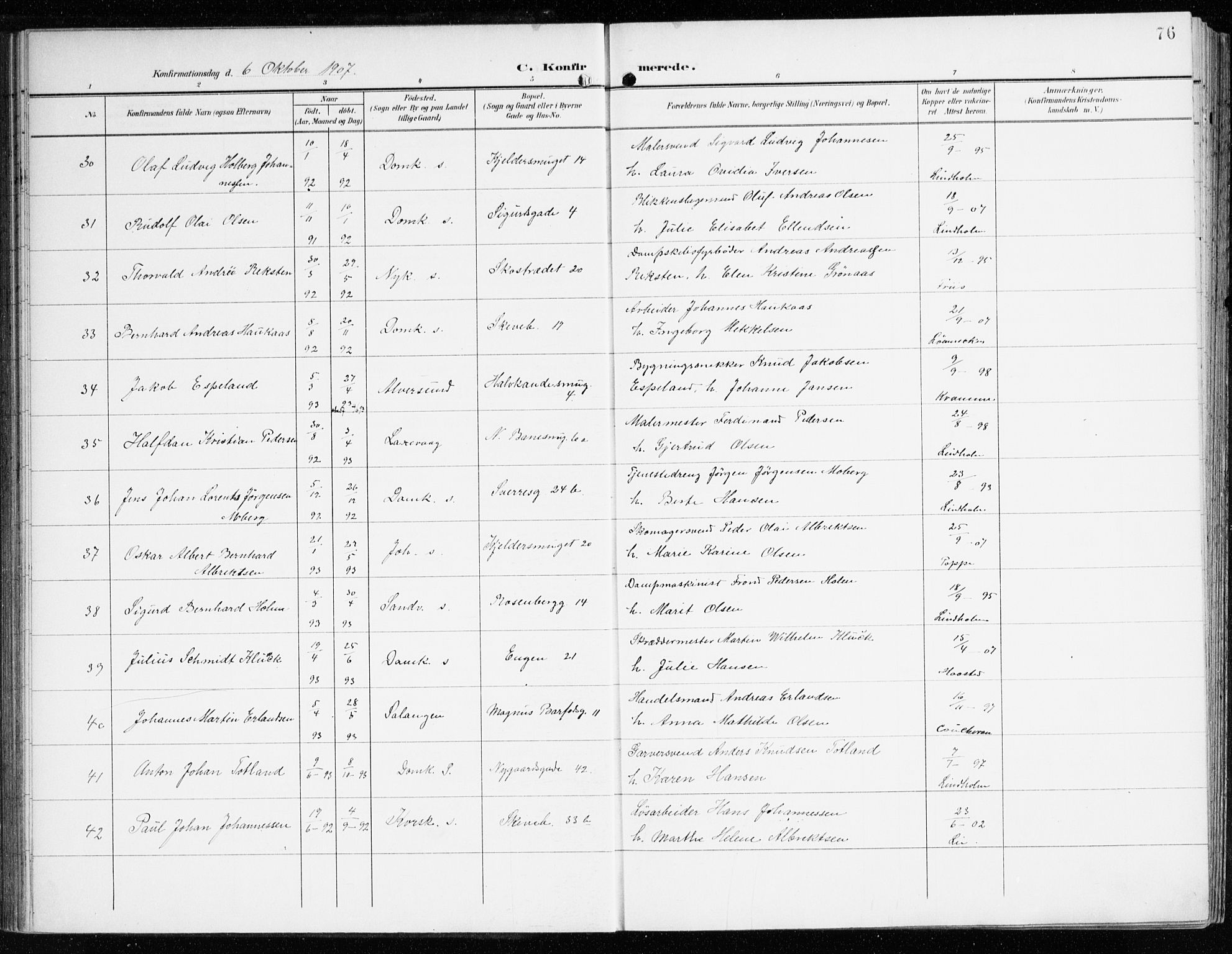 Domkirken sokneprestembete, AV/SAB-A-74801/H/Haa/L0031: Parish register (official) no. C 6, 1898-1915, p. 76