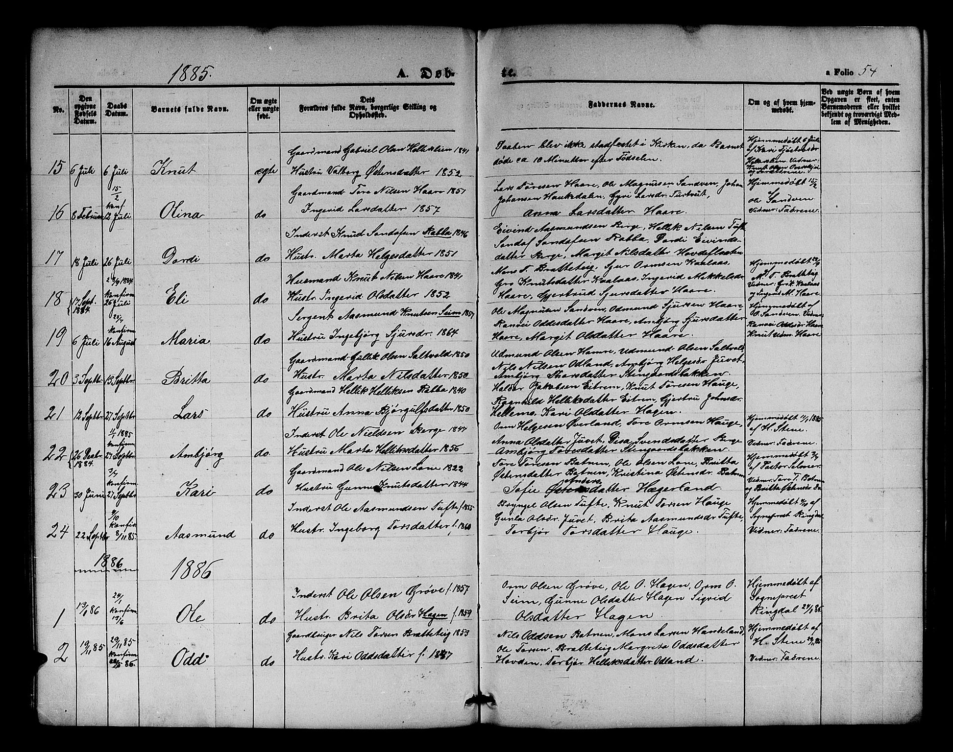 Røldal sokneprestembete, SAB/A-100247: Parish register (copy) no. A 2, 1861-1886, p. 54