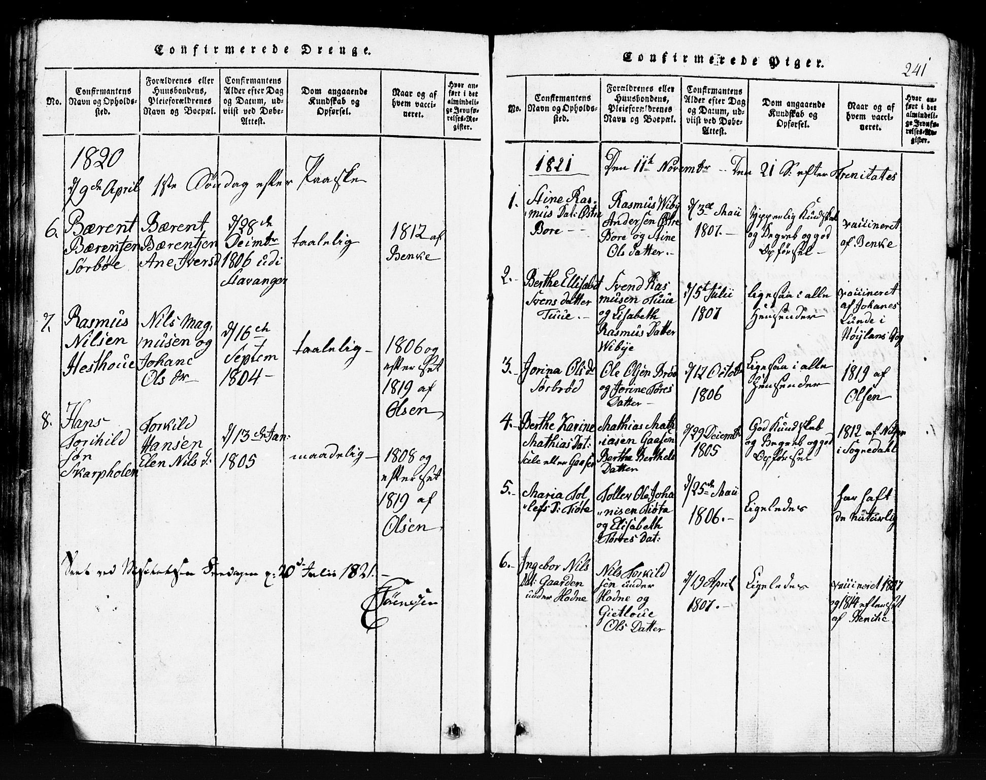 Klepp sokneprestkontor, SAST/A-101803/001/3/30BB/L0001: Parish register (copy) no.  B 1, 1816-1859, p. 241