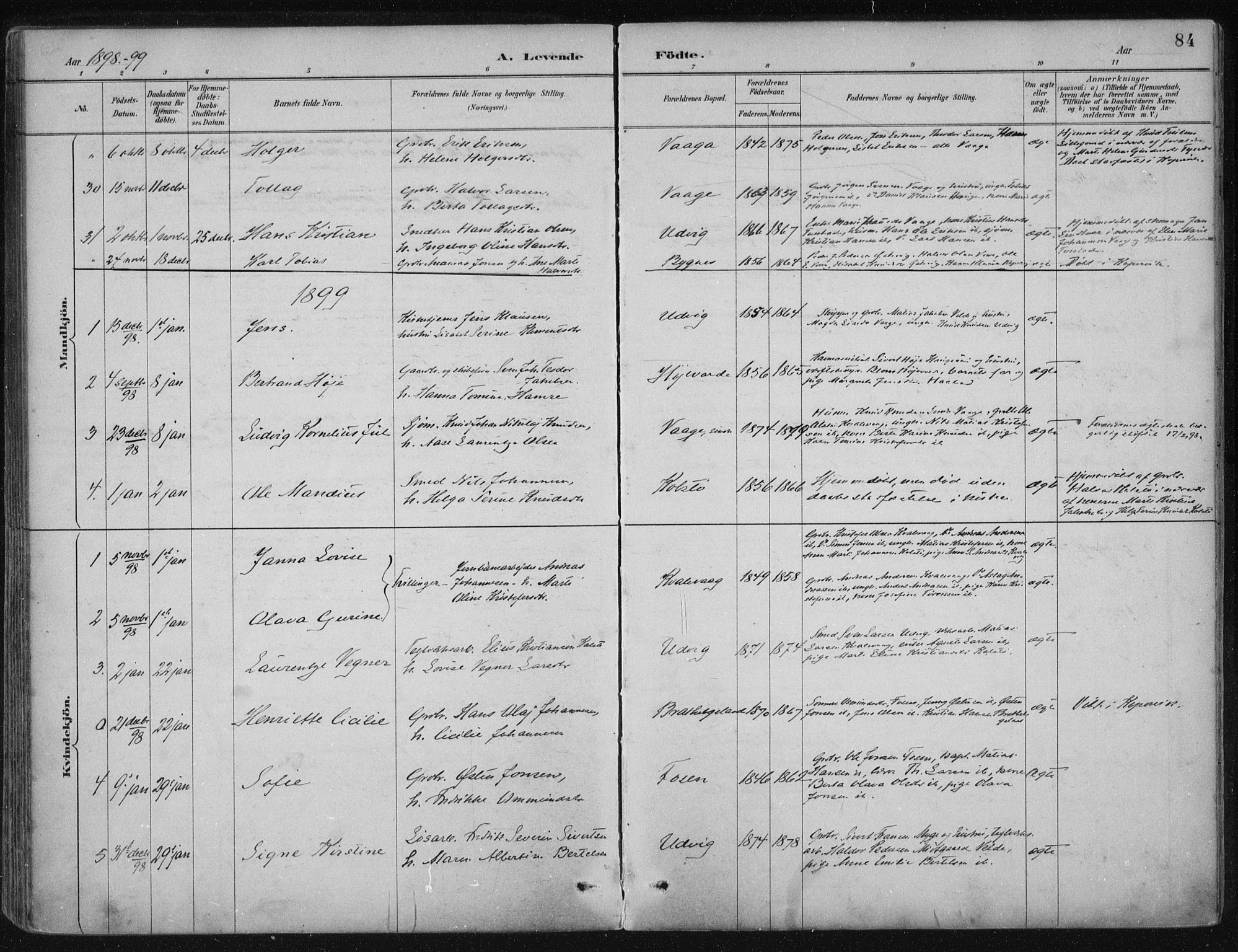 Avaldsnes sokneprestkontor, SAST/A -101851/H/Ha/Haa/L0017: Parish register (official) no. A 17, 1889-1920, p. 84