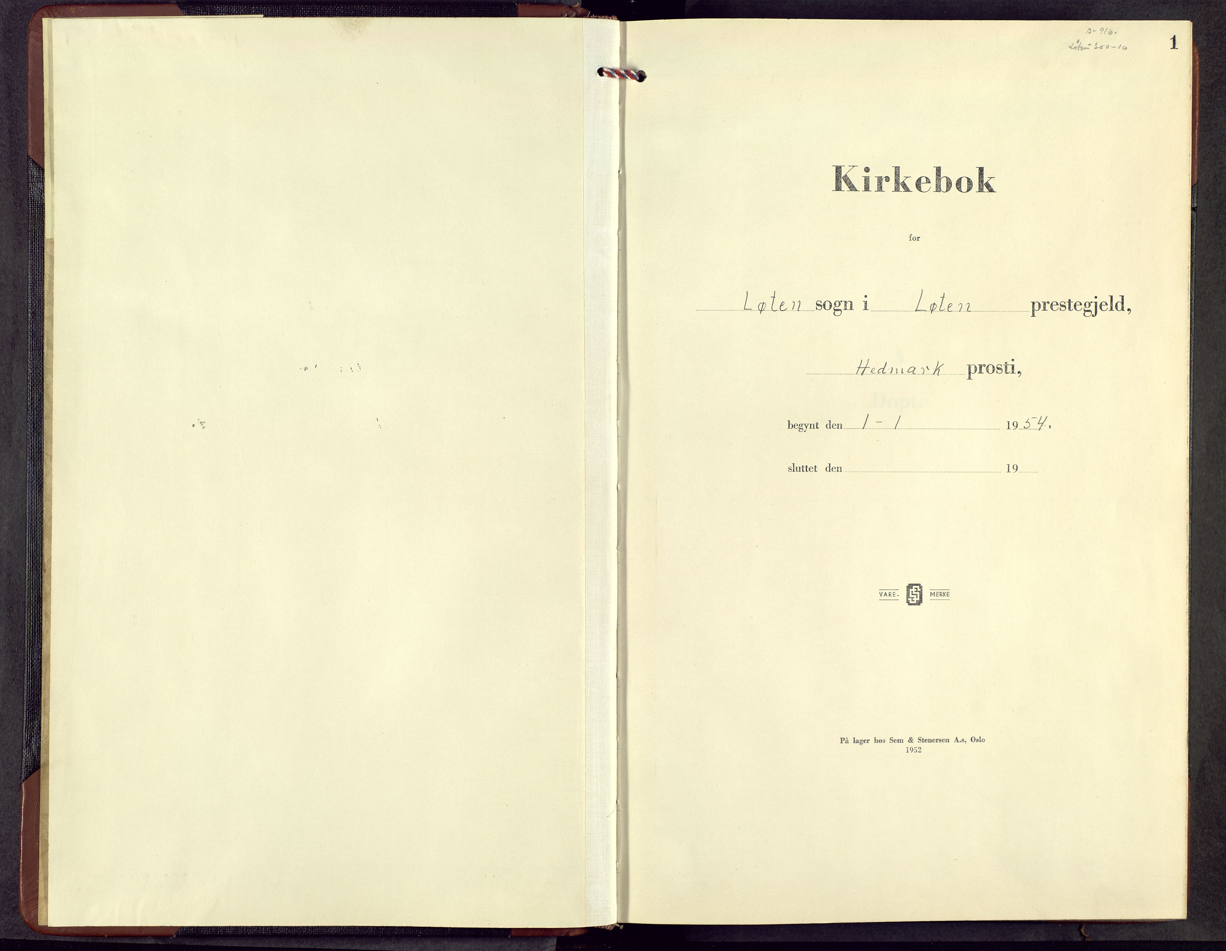 Løten prestekontor, AV/SAH-PREST-022/L/La/L0012: Parish register (copy) no. 12, 1954-1957, p. 1