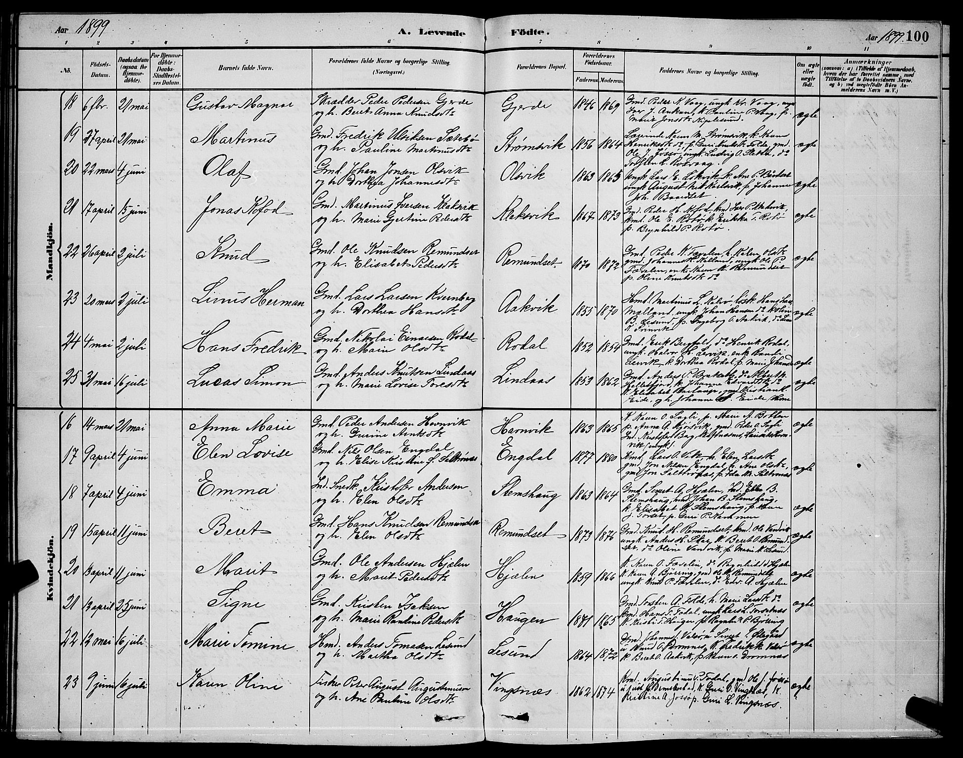 Ministerialprotokoller, klokkerbøker og fødselsregistre - Møre og Romsdal, AV/SAT-A-1454/578/L0909: Parish register (copy) no. 578C02, 1882-1900, p. 100