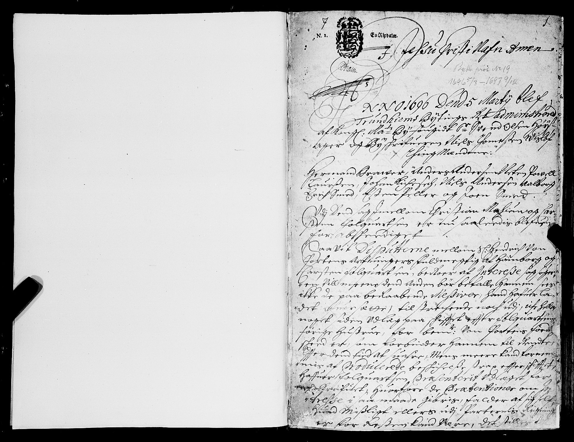 Trondheim byfogd, AV/SAT-A-0003/1/1/1A/L0020: Bytingsprotokoll - 5/3-9/12., 1696-1697, p. 0b-1a