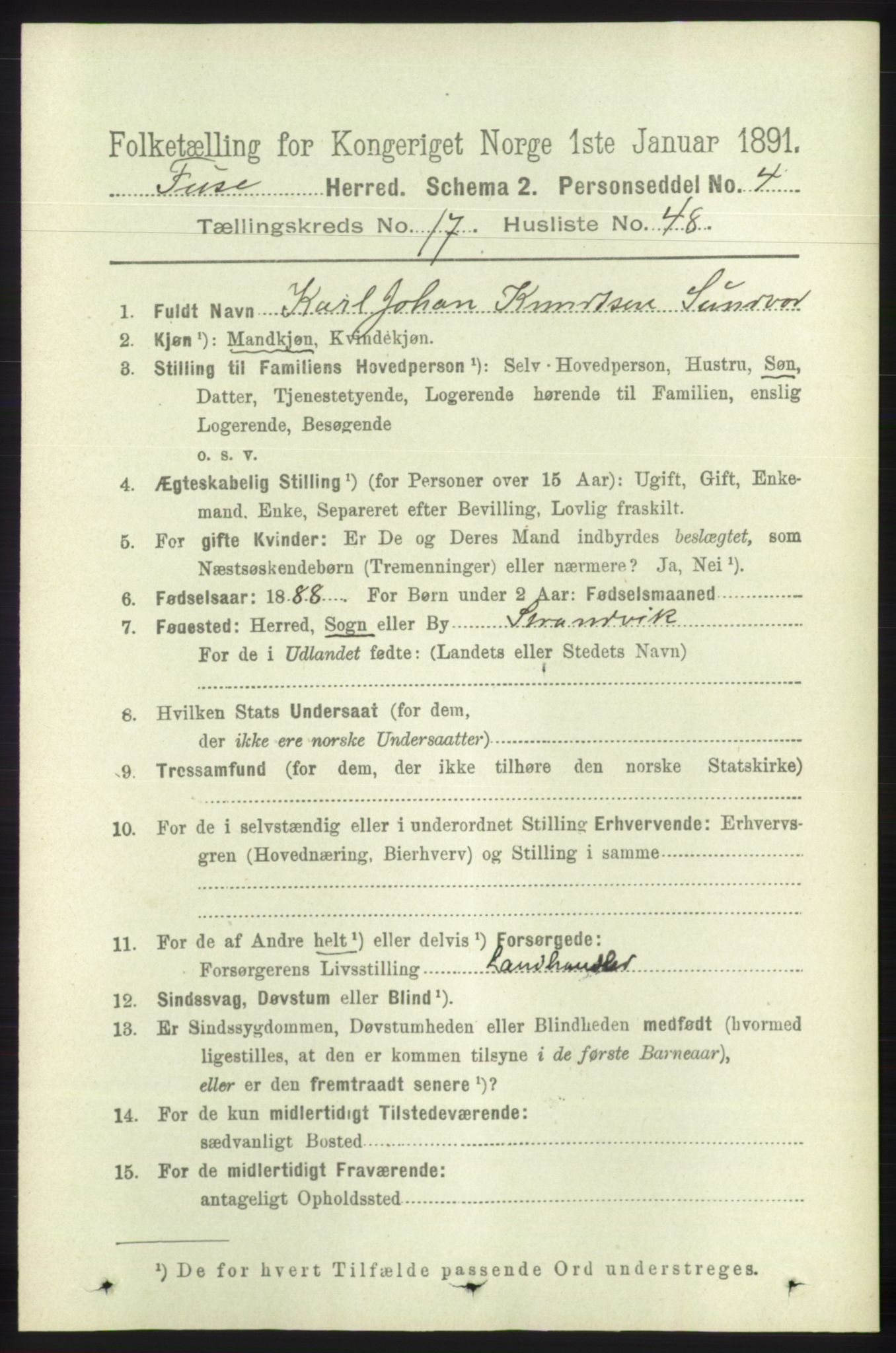 RA, 1891 census for 1241 Fusa, 1891, p. 4086